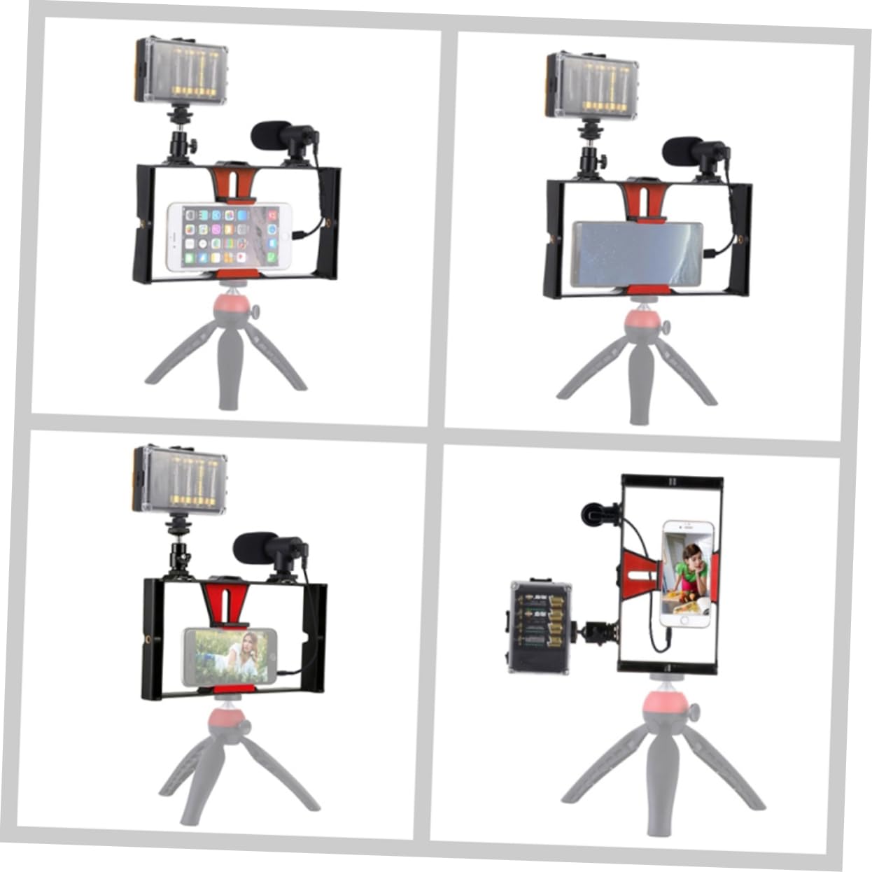 FONDOTIN 1 Set Cell Phone Stand Holder with Microphone Mount - Adjustable Desk Phone Tripod for Livestreaming, Makeup Tutorials, Video Calls, and Content Creation - Durable Phone Stabilizer Bracket for Enhanced Streaming Experience