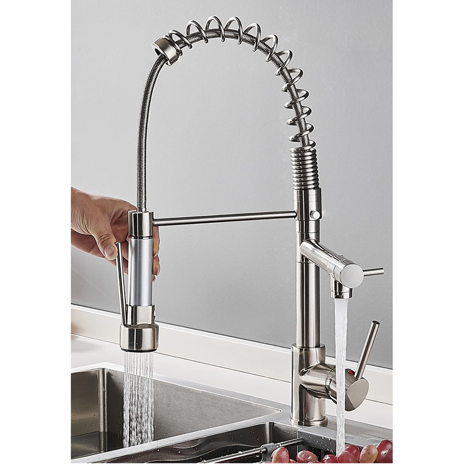 Commercial Kitchen Faucet with Pull Down Sprayer - Brass Deck Mounted Sink Tap with Hot/Cold Water & Standard Fittings - Perfect for Restaurant, Home & RV Kitchens