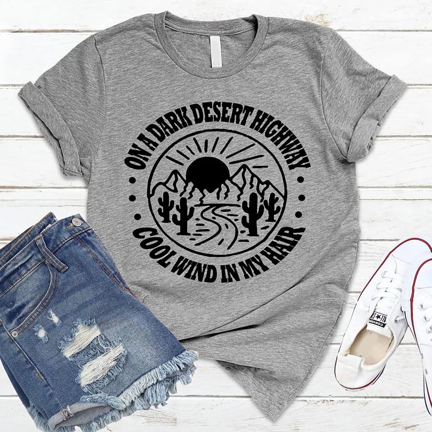 Adventure T-Shirt | Camping Shirt | Retro Desert Highway Tee | Good Vibes Shirt for Women | Perfect for Outdoor Travel, Road Trips & Girls Getaways