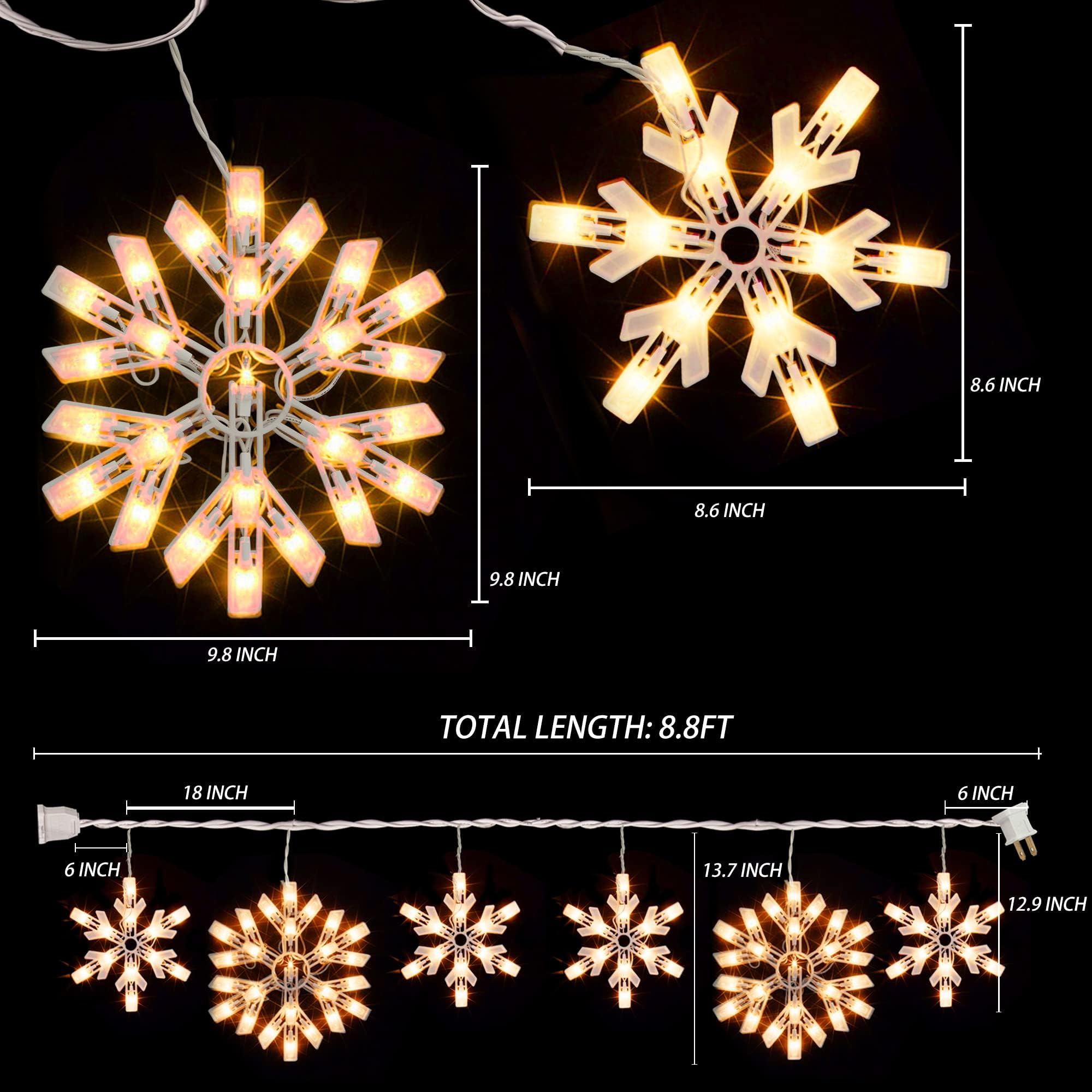 FUNPENY 8.5 FT Warm White Christmas Snowflake String Lights - 100 LED Connectable Icicle Fairy Lights for Indoor/Outdoor Decor | Perfect for Xmas Tree, Home, Party, Wedding & Holiday Decoration