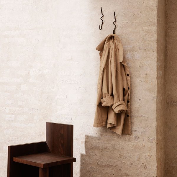 FERM LIVING Curvature Hook - Black Brass Wall Hook for Coats, Hats & Bags - Stylish Entryway & Closet Organization Accessory