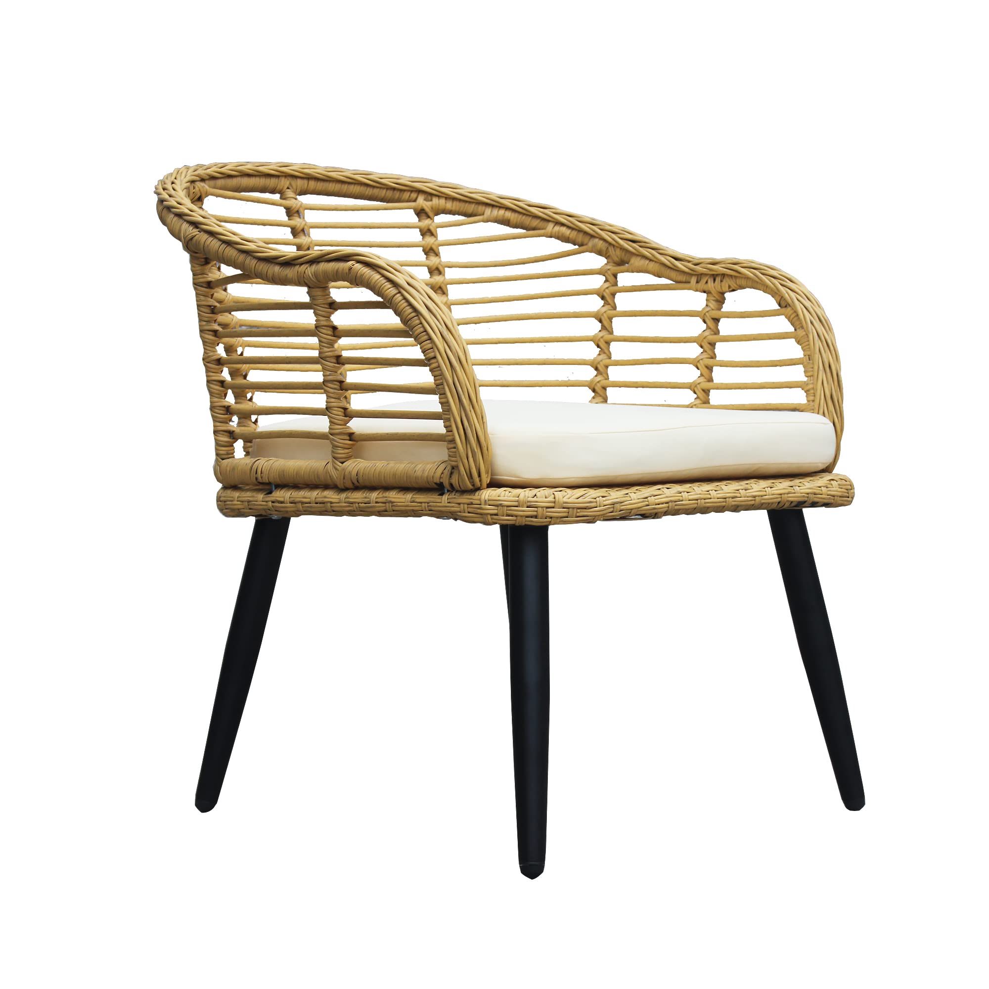3-Piece Outdoor Bistro Set - Natural Yellow Wicker Chairs with Beige Cushions & Tempered Glass Table - Patio Furniture for Balcony, Garden, or Backyard - Perfect for Coffee, Dining, and Relaxing Outdoors