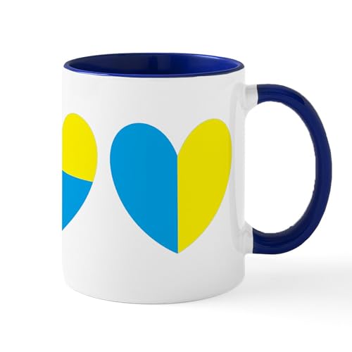 White/Navy Inside - I Stand With Ukraine Heart Mugs