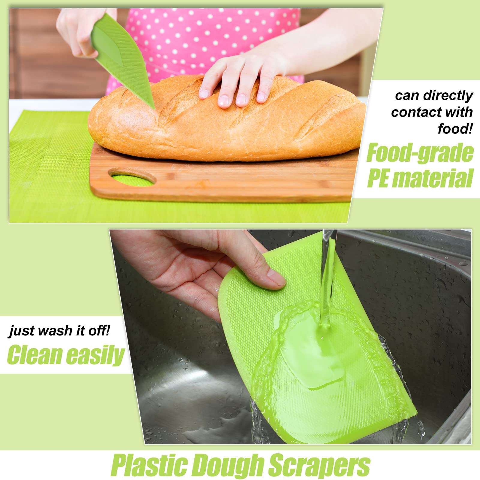 4-Piece Flexible Plastic Dough Scraper Set - Multi-Purpose Bowl Scraper & Food Cutter for Baking Bread, Cake, Fondant Icing (White, Green, Blue, Pink) - Perfect for Home Bakers & Professional Kitchens