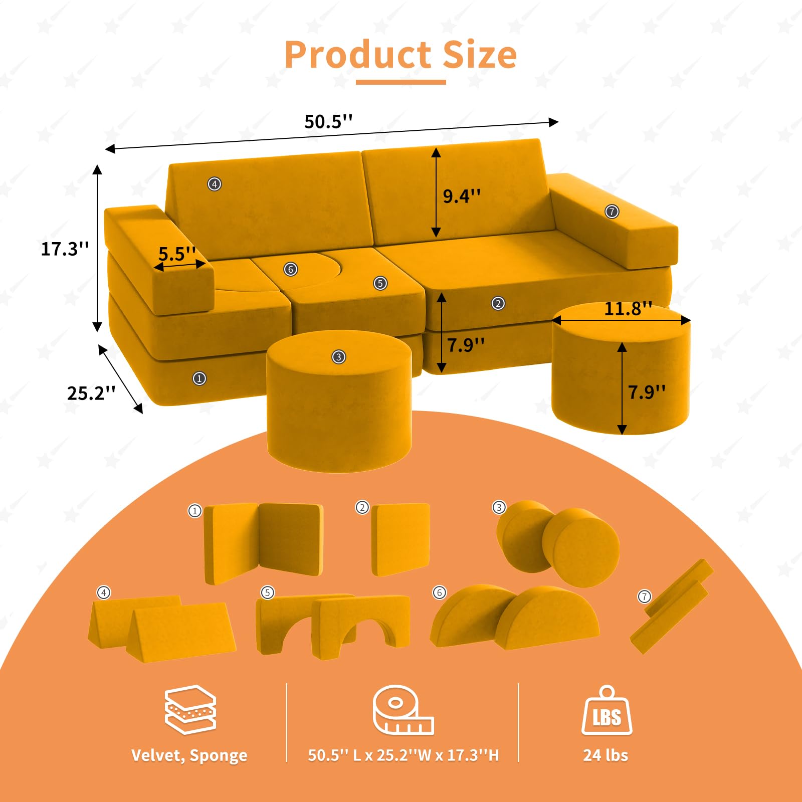 13-Piece Modular Kids Play Couch for Boys & Girls - Soft Foam Playroom Furniture for Toddlers (Yellow, Medium) | Perfect for Indoor Playtime, Reading Nook & Kids' Lounge Area