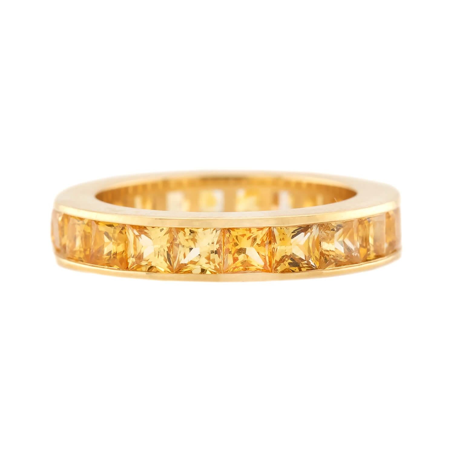 18K Yellow Sapphire Eternity Band Ring - Genuine Gold Wedding Ring for Women, Anniversary Gift, Bridal Jewelry for Special Occasions