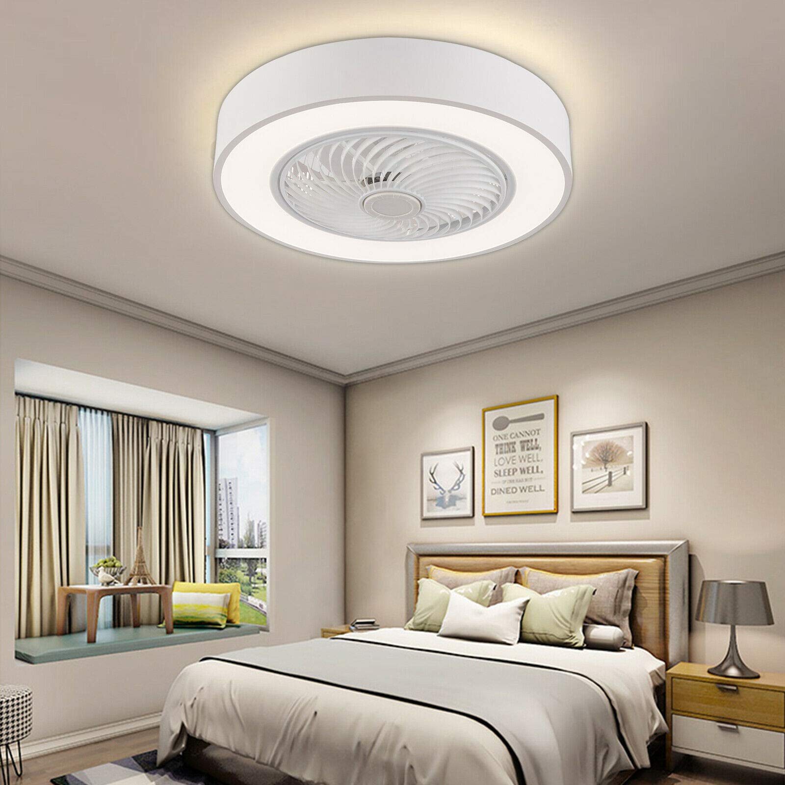 Modern 3-Speed LED Ceiling Fan with Light - Remote Control, 3 Color Options, Metal Shell & Acrylic Lampshade - Semi-Flush Mount Round Design for Bedroom, Living Room, Office - White | Energy Efficient Cooling & Stylish Lighting Solution for Home & Workspaces