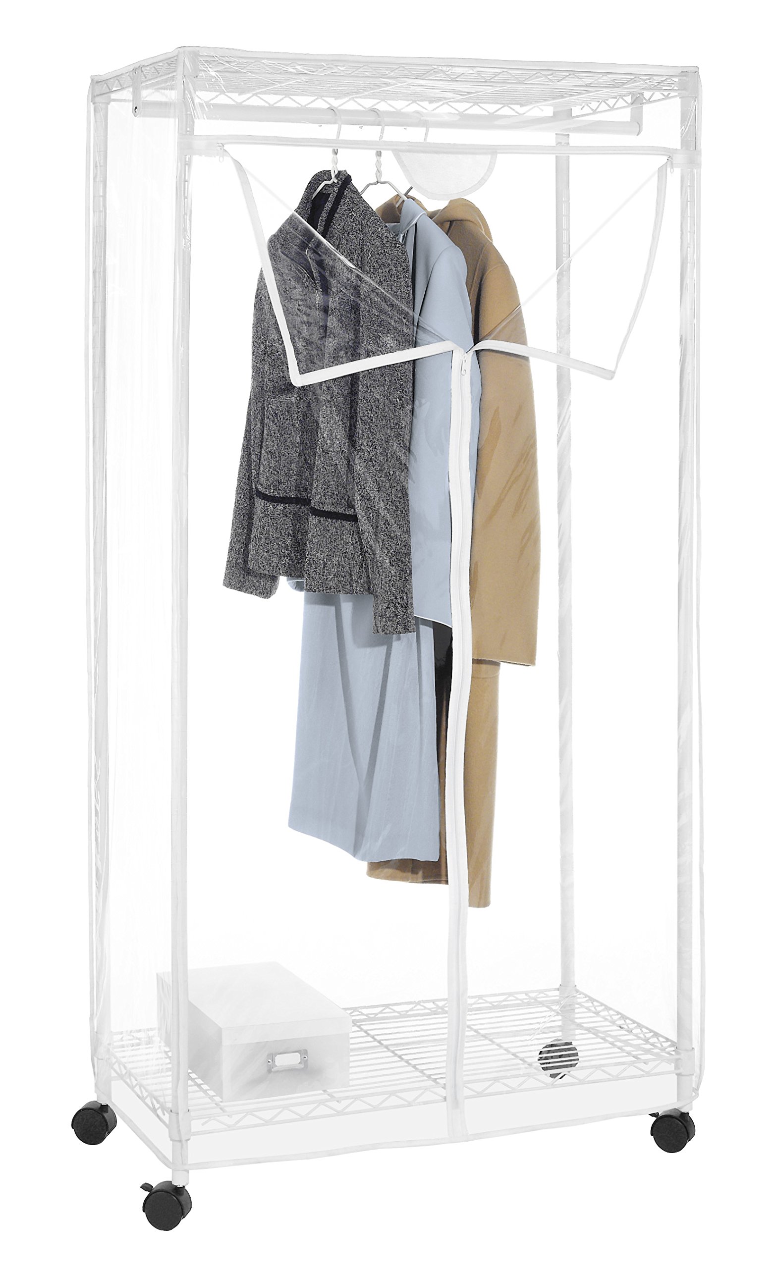 Whitmor Supreme Clothes Closet Organizer - Large White Freestanding Wardrobe with Shelves for Bedroom, Closet, or Dorm Storage