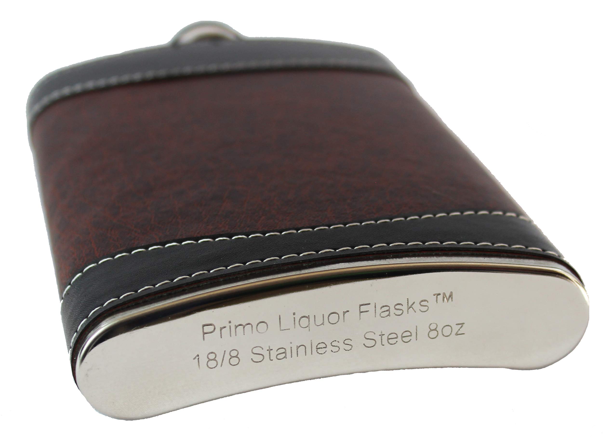 8oz Heavy Duty Stainless Steel Hip Flask for Liquor - Black & Brown with Funnel & Gift Box - Perfect for Outdoor Adventures, Camping, Hunting & Gifts for Men