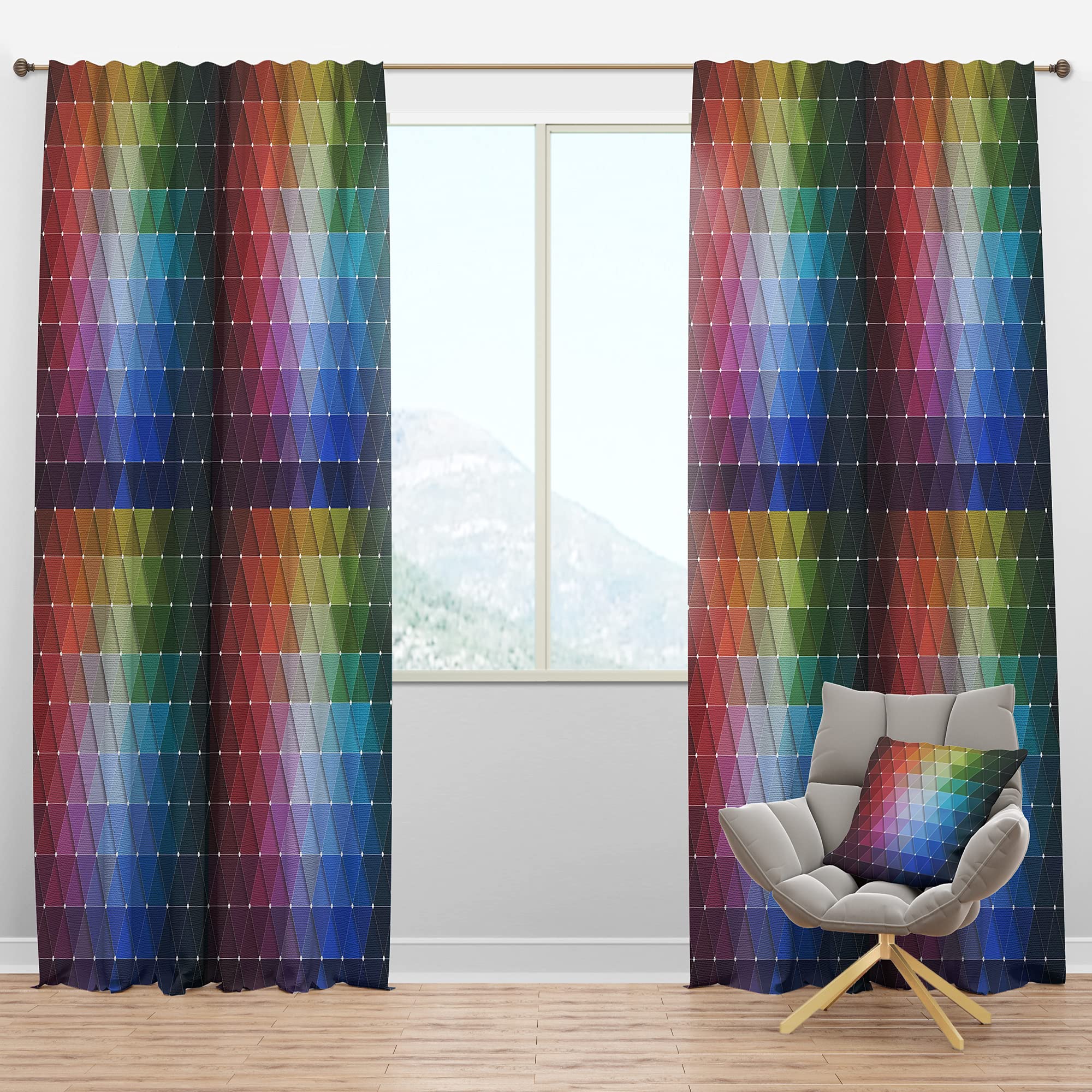 DesignQ Blackout Curtains - Rainbow Geometric Triangle Pattern Thermal Insulated Window Drapes for Bedroom & Living Room (52x120, Single Panel) - Perfect for Home Decor, Light Blocking & Energy Efficiency