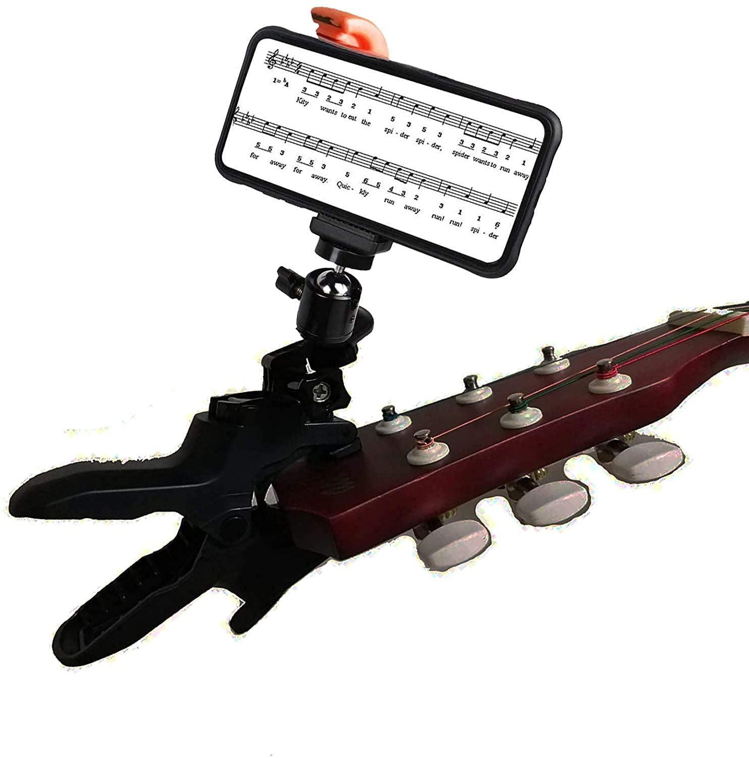 Multi-Purpose Guitar & Ukulele Smartphone Mount Holder - Adjustable Headstock Phone Clamp for iPhone, Android & Action Cameras - Perfect for Landscape Filming, Live Streaming & Music Tutorial Videos