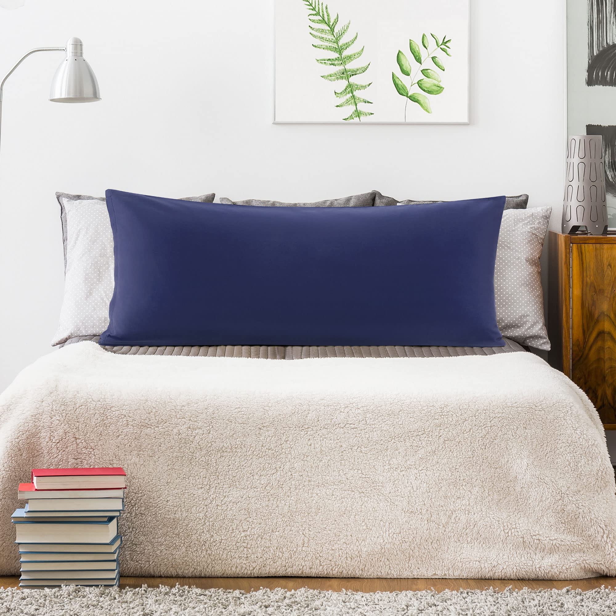 PiccoCasa 400-Thread-Count Cotton Body Pillow Cover with Zipper Closure - 20x54 Inches Navy Blue - Soft & Breathable for Side Sleepers, Pregnancy Support & Home Decor