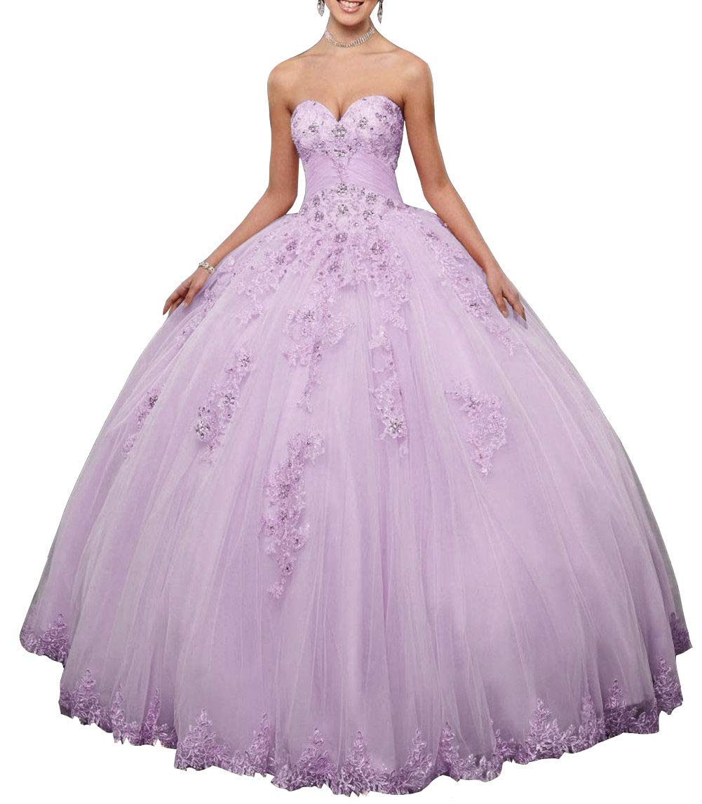 Elegant Light Purple Sweetheart Quinceanera Dress with Lace Appliques - Princess Prom Party Gown for Women | Perfect for Quinceañeras, Proms, Weddings & Special Occasions
