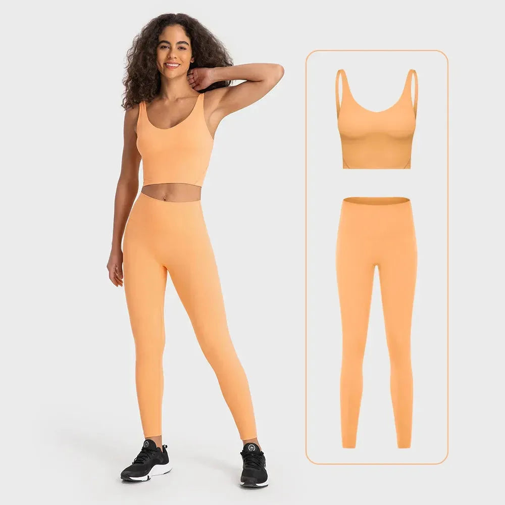 Women's 2-Piece Stretch Nylon Spandex Workout Outfit - Padded Crop Tank Bra & High Waist Yoga Leggings Set for Gym, Running & Yoga | Comfortable Tracksuit for Fitness & Active Lifestyle