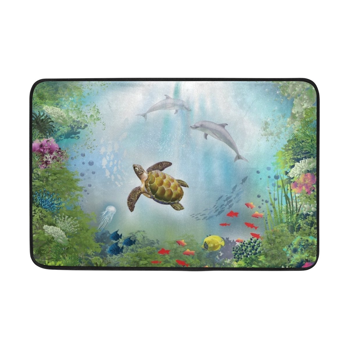 Cooper Girl Dolphins and Sea Turtle Doormat - Washable Non-Slip Entrance Rug 23.6x15.7 Inch for Home, Porch, or Office - Cute Ocean Theme Floor Mat