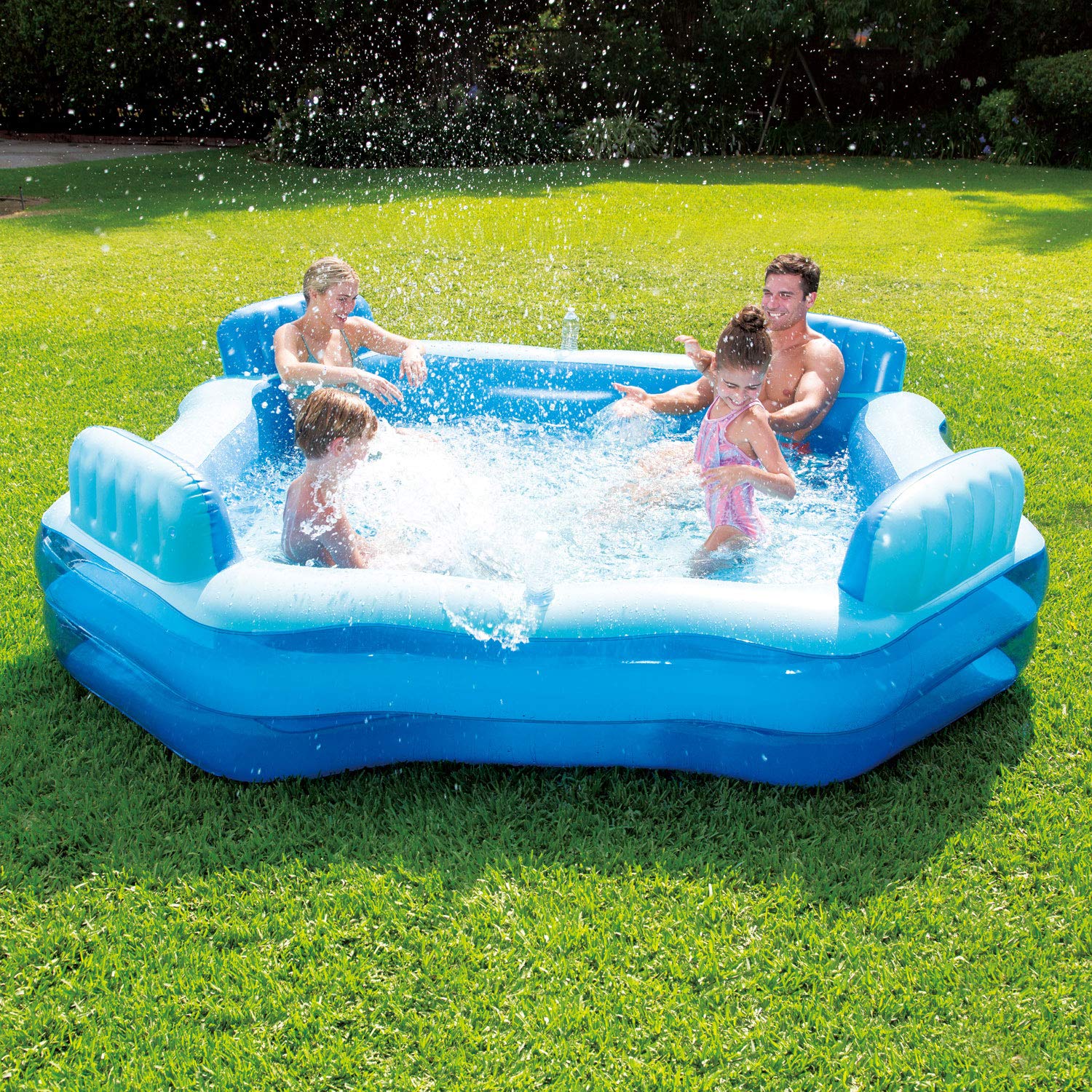Summer Waves KB0706000 8.75ft x 26in Inflatable Above Ground Swimming Pool - 4 Person Deluxe Comfort with Backrests & Cup Holders | Perfect for Backyard Parties, Family Fun, and Summer Relaxation
