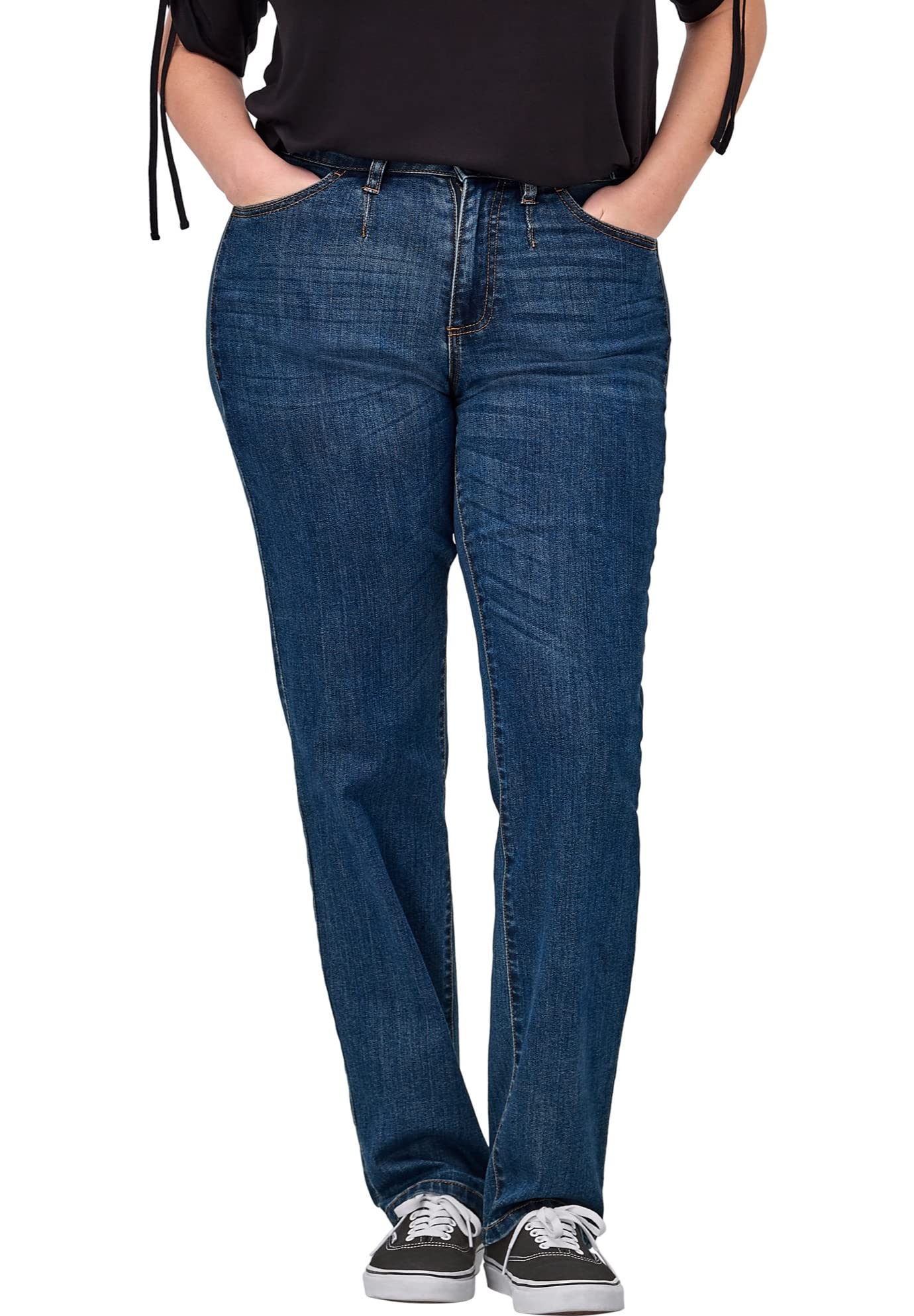 Ellos Women's Plus Size Straight Stretch Jeans - Comfortable & Flattering Denim Pants for Casual Wear, Work & Everyday Outfits
