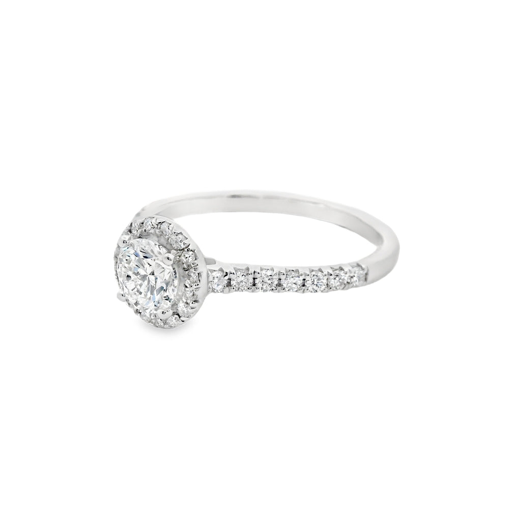 0.84ctw Canadian Diamond 18K White Gold Round Halo Side Diamond Engagement Ring for Wedding Proposal & Anniversary Gift