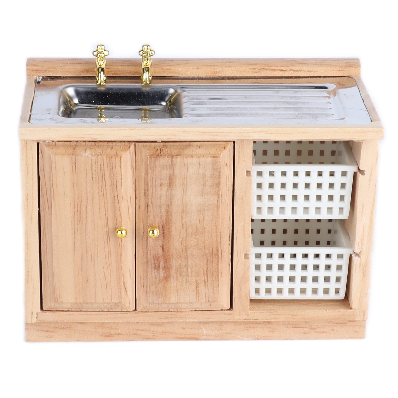 1:12 Scale Miniature Dollhouse Kitchen Sink - Realistic Wooden Oak Bathroom Sink Accessory for Doll House Furniture (Wood Color) | Perfect for DIY Dollhouse Decor, Miniature Scenes & Collectors