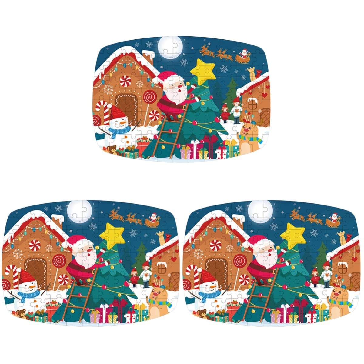 Amosfun 3-Piece Christmas Paper Jigsaw Puzzle Set for Kids - Holiday Educational Floor Puzzle Games | Perfect for Christmas Gifts, Family Activities & Early Learning Fun