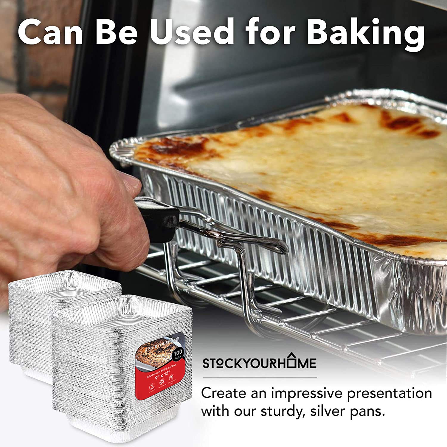 100-Pack 9x13 Inch Aluminum Foil Baking Pans - Heavy Duty Disposable Half Size Steam Table Pans for Cooking, Baking, Meal Prep & Food Storage - Perfect for Parties, Catering & Holiday Dinners