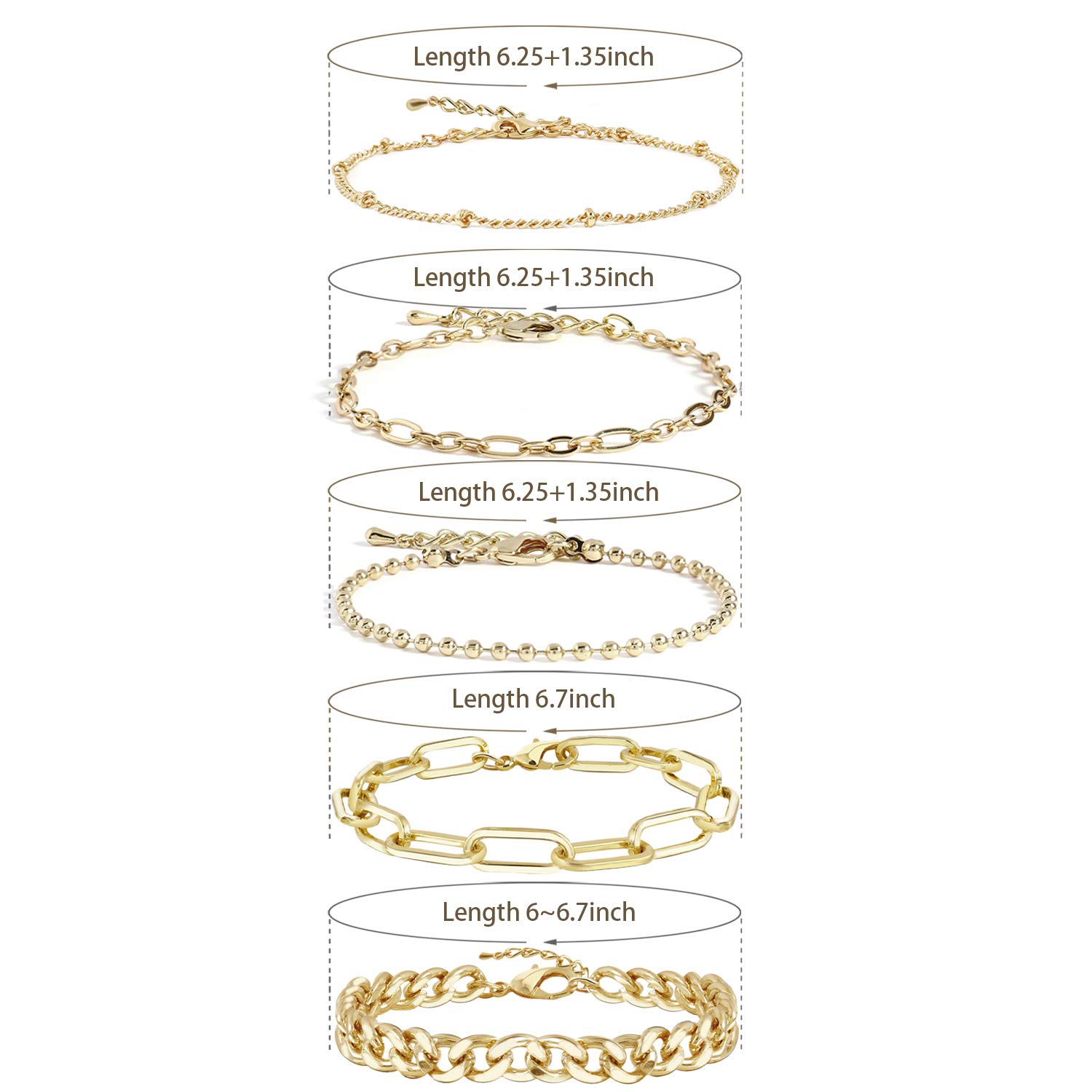 14K Gold Plated Dainty Link Beads Bracelet for Women - Adjustable Layered Metal Fashion Jewelry Set, Handmade Gift for Her - Perfect for Everyday Wear, Date Nights & Special Occasions