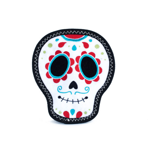 ZippyPaws Z Stitch® Santiago the Sugar Skull Plush Dog Toy - Día de los Muertos Inspired Pet Chew Toy for Small & Medium Dogs - Perfect for Playtime, Training & Halloween Costume Accessories