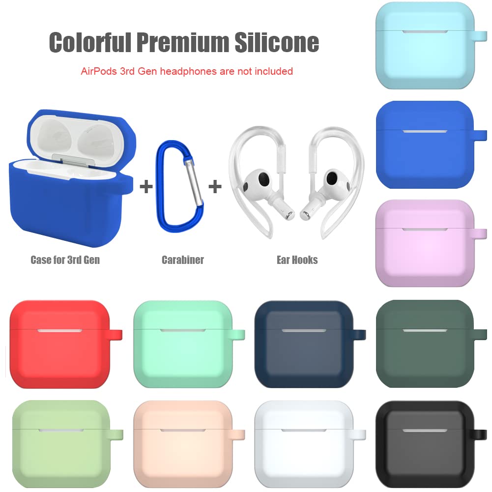 YINVA Protective Silicone Case with Ear Hooks for Apple AirPods 3 (3rd Generation 2021) - Blue | Secure Fit, Anti-Slip Design | Perfect for Running, Workouts & Outdoor Activities
