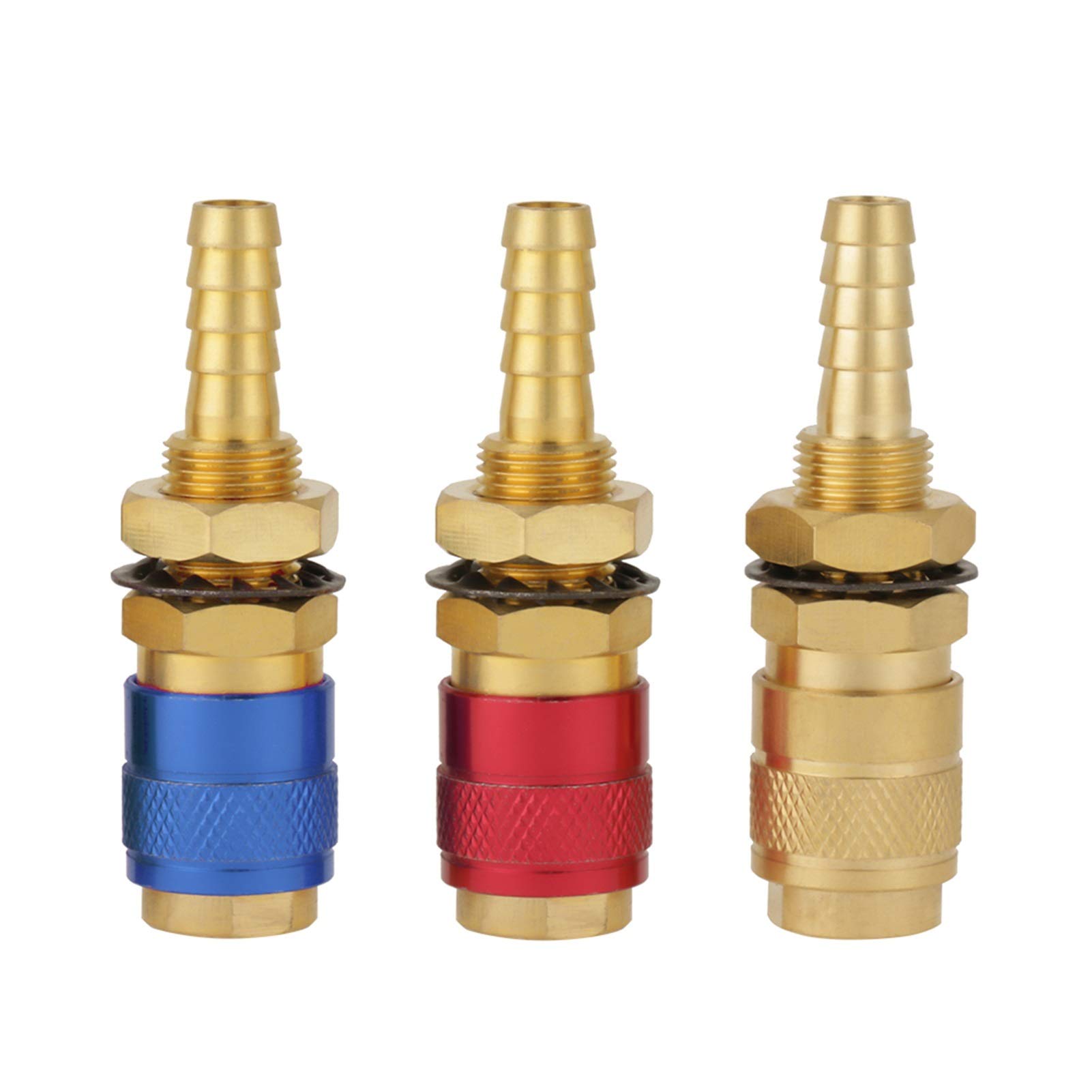 **8mm Brass Quick Hose Connector Fitting - 3pcs/Set for MIG TIG Welder Torch Tool - Water Cooled Gas Adapter & Hose Fittings - Ideal for Welding, Plumbing & Industrial Applications**