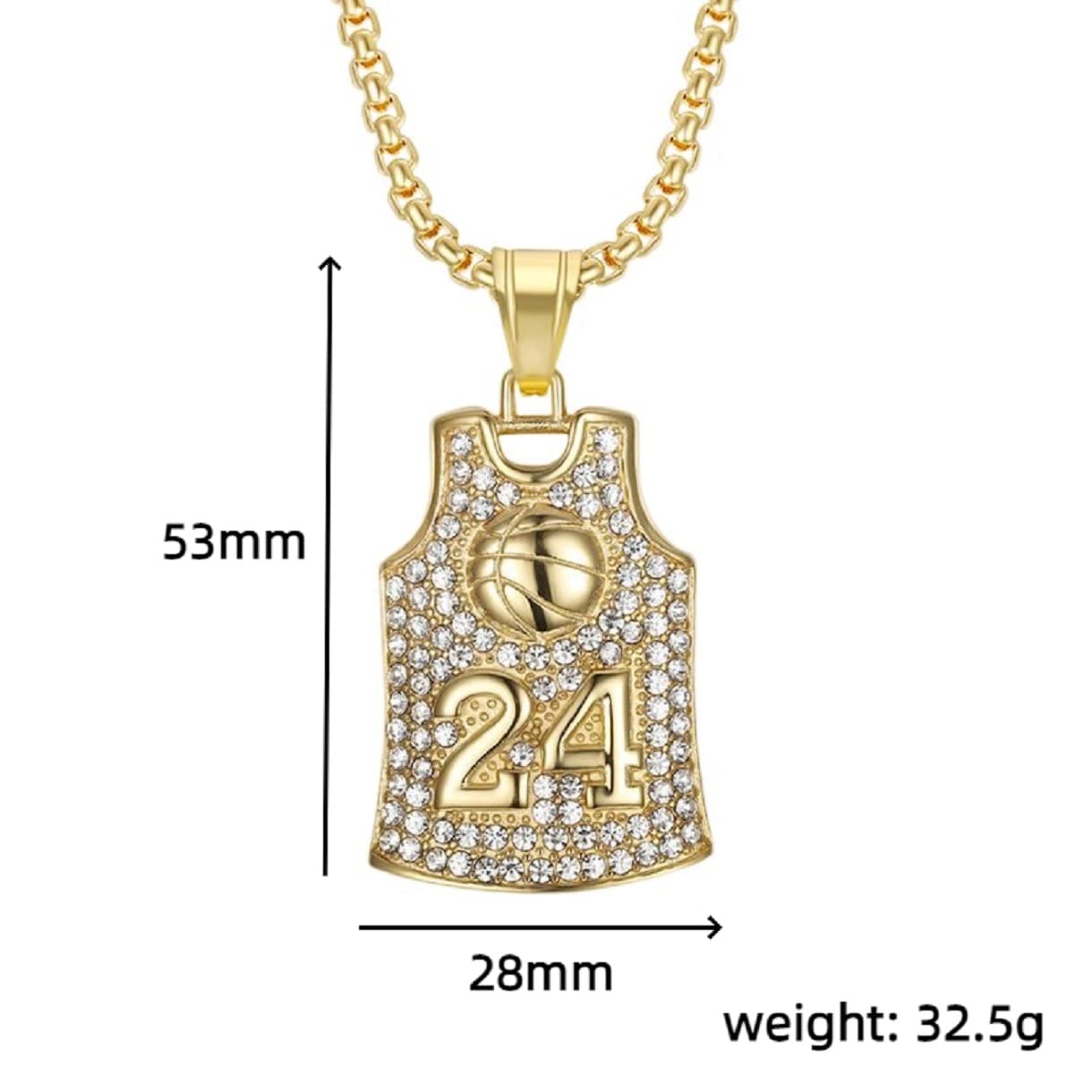 24 Basketball Jersey Necklace for Men - No.24 Basketball Pendant Jewelry - Rock Basketball Shirt Necklace - Perfect for Games, Gifts & Memorials