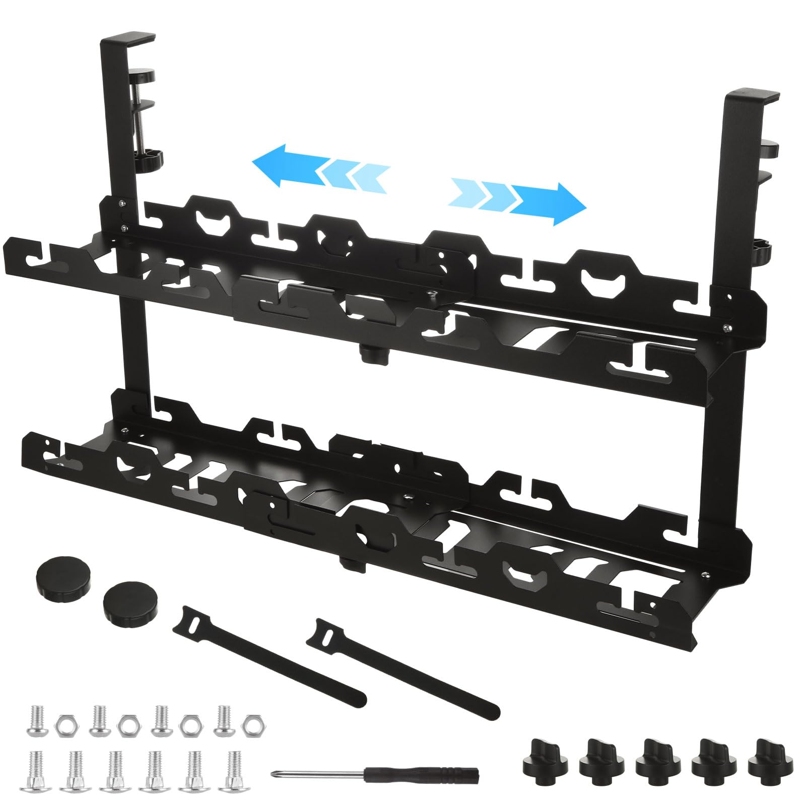 Black Extendable Under Desk Cable Management Tray (15.7-29 Inch) - No Drill Installation for Wire Organization | Perfect for Home Office, Gaming Setup & Workspace Organization