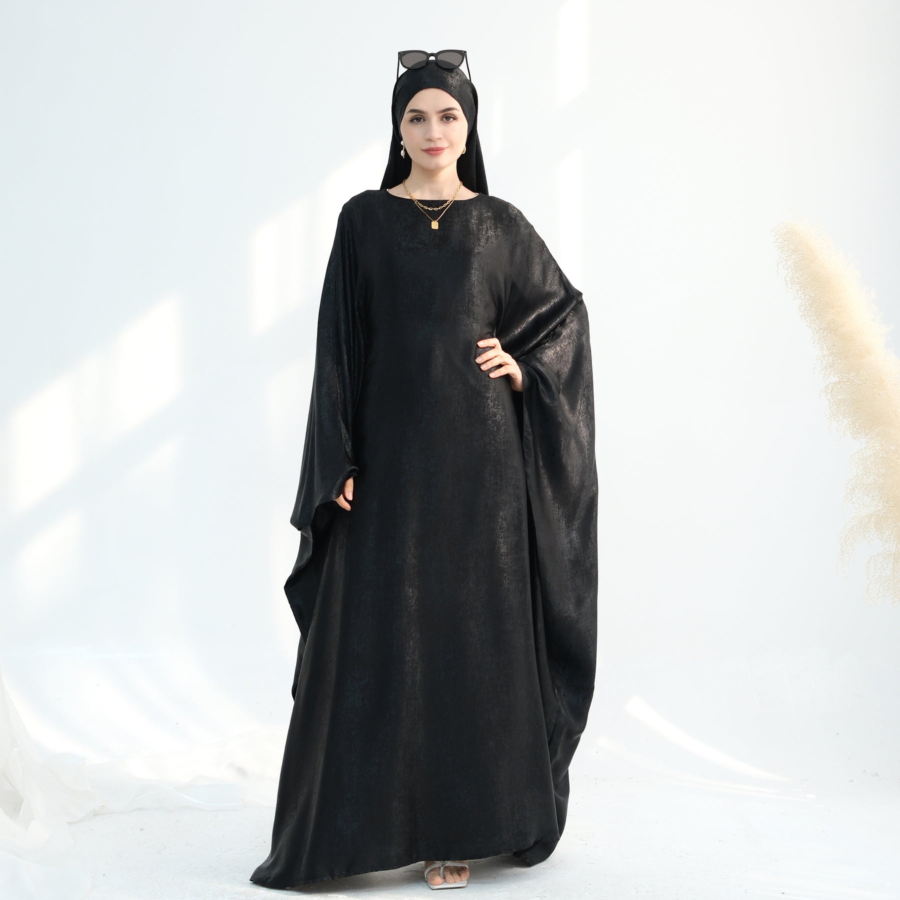 Linora Shimmer Butterfly Abaya - Elegant Black Islamic Dress for Women | Perfect for Prayer, Eid, Wedding & Special Occasions