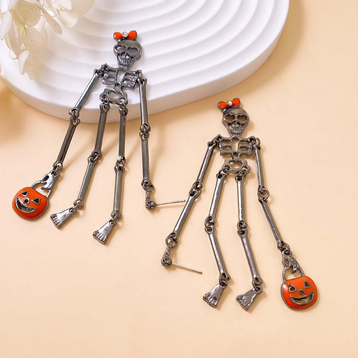 Halloween Wicked Death Skeleton Grunge Drop Earrings - Gothic Punk Jewelry for Women | Perfect for Halloween Parties, Cosplay & Alternative Fashion (Style 0728E)