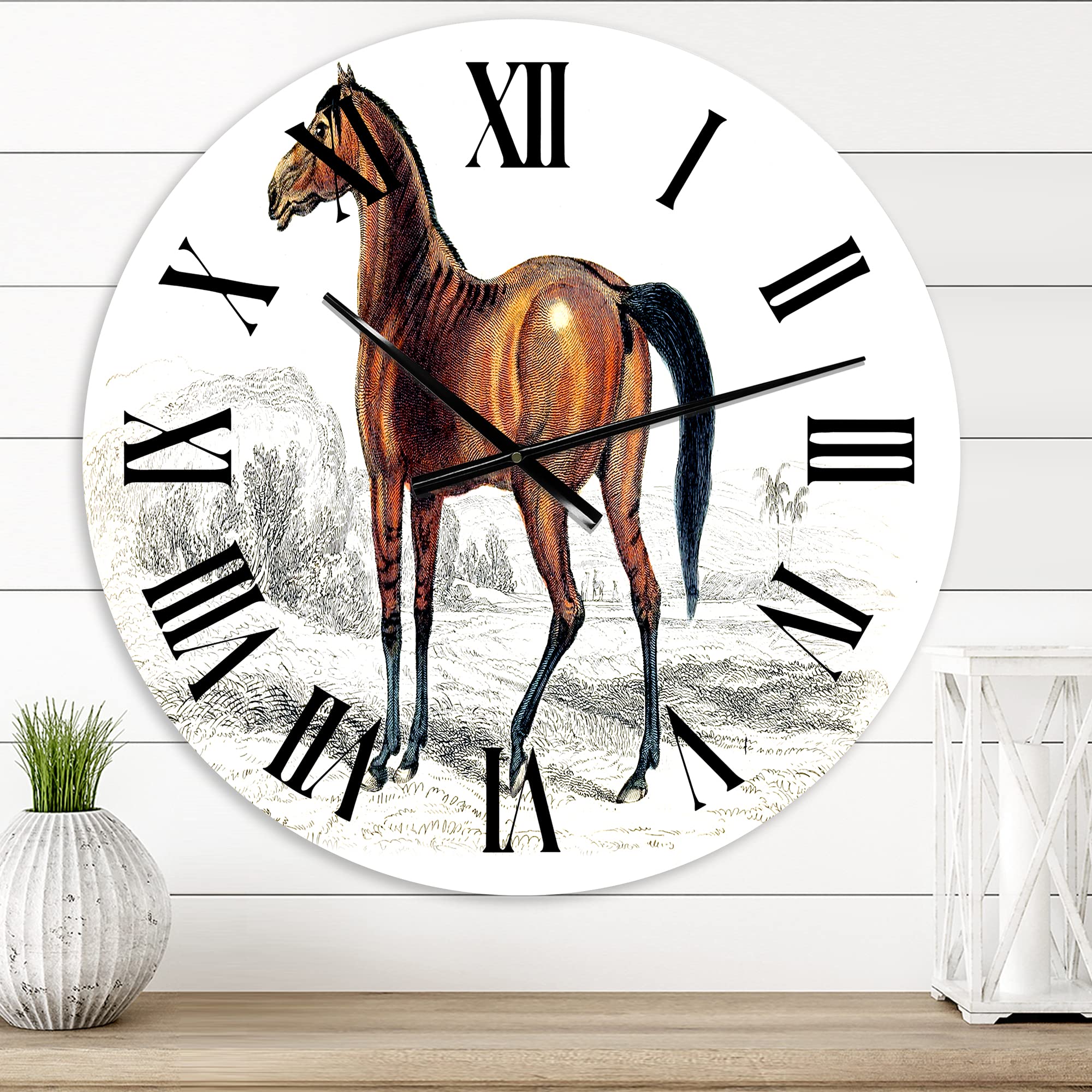 Vintage Horse Farmhouse Wall Clock - Large Rustic Kitchen Decor, Landscape & Nature Design - Perfect for Country Style Homes, Living Rooms & Dining Areas