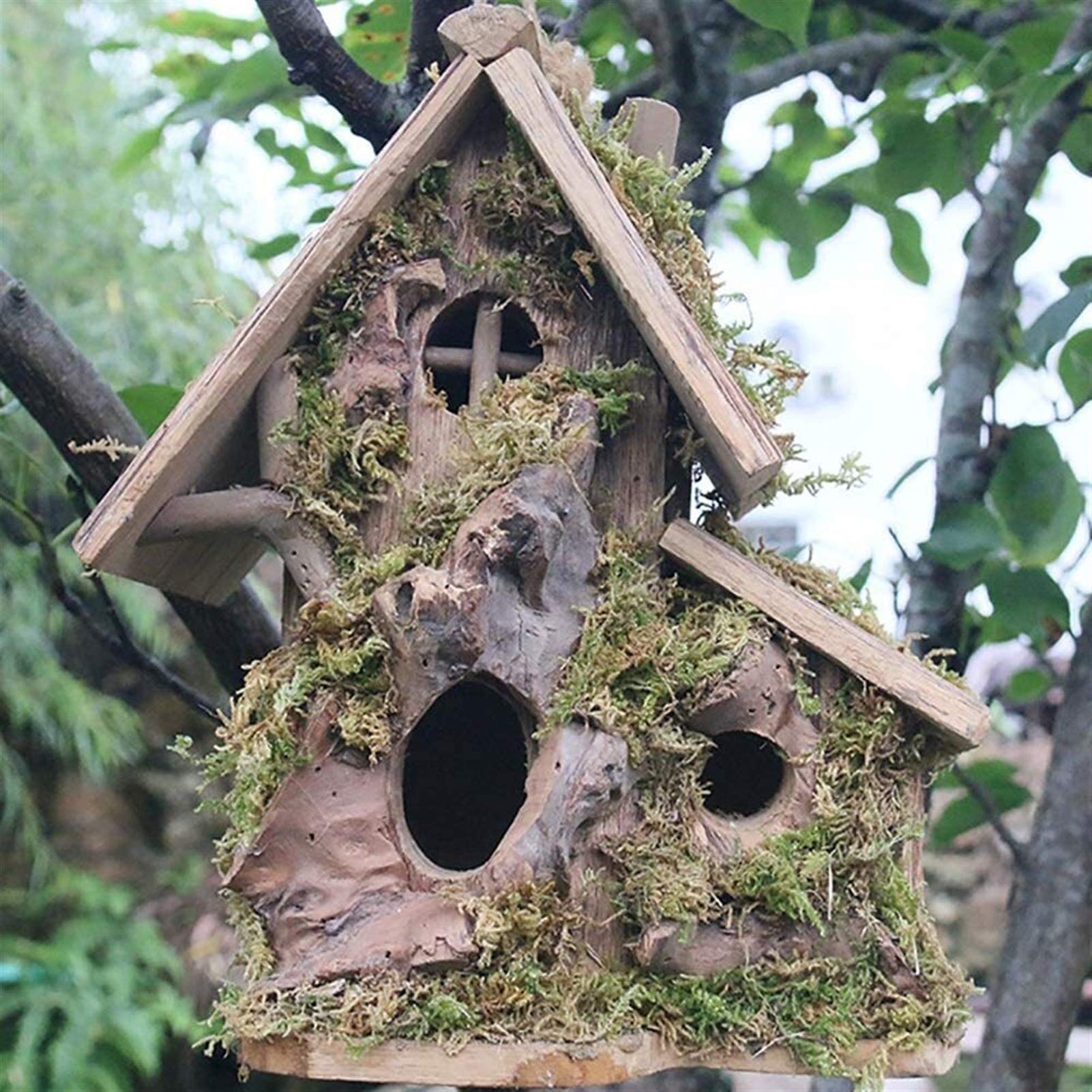 MIAOMSI Handmade Wooden Hanging Birdhouse - Garden Cottage Style Nesting Box for Wild Birds, Outdoor Decorative Bird House with Wall Mount    Perfect for backyard birdwatching, garden decoration, patio accents, and attracting songbirds like bluebirds, wrens, and chickadees to your outdoor space.