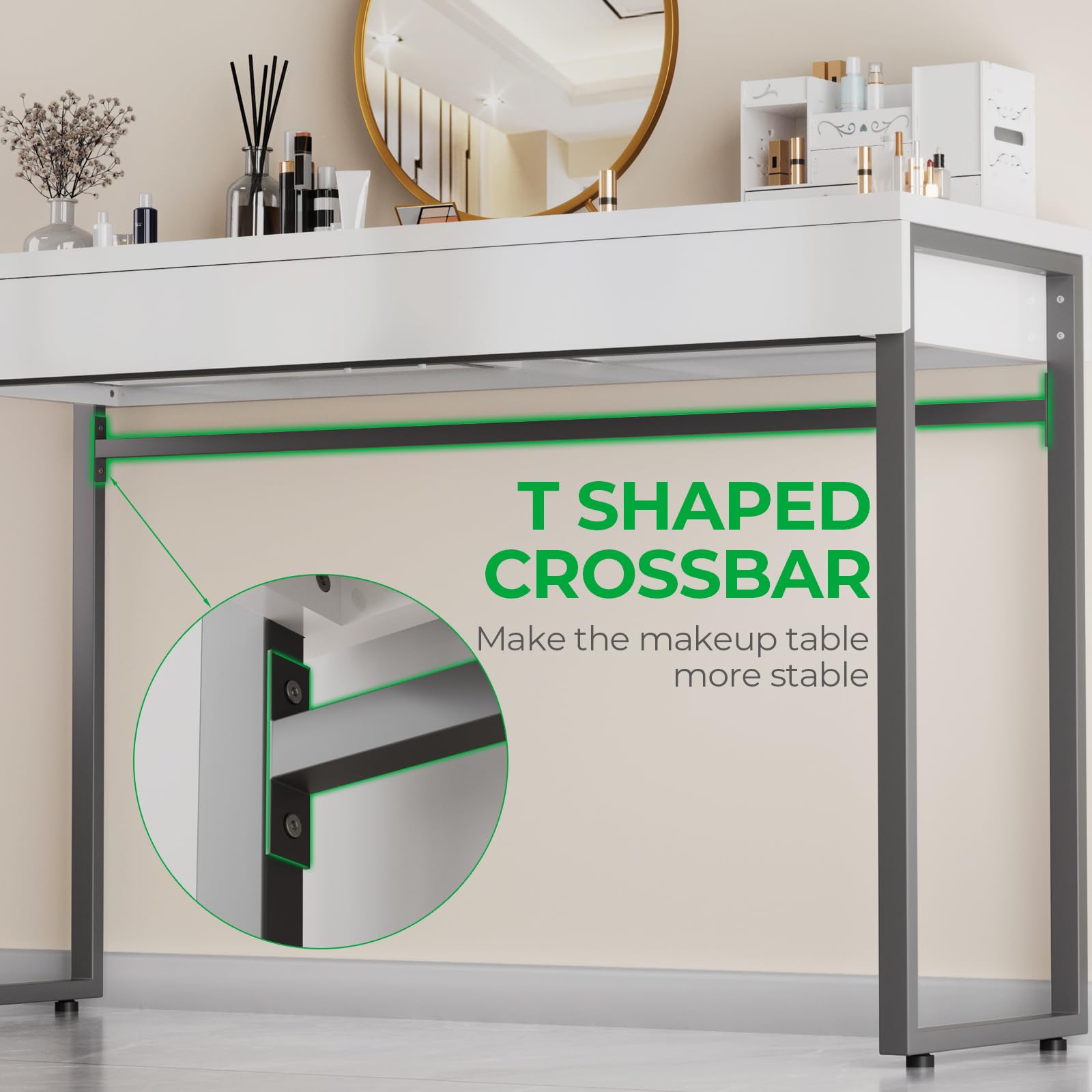GreenForest Vanity Desk with 2 Drawers - 39 Inch Glossy White Makeup Table with Storage Space for Bedroom, Home Office & Dressing Area - Perfect for Cosmetics Organization and Workspace Setup