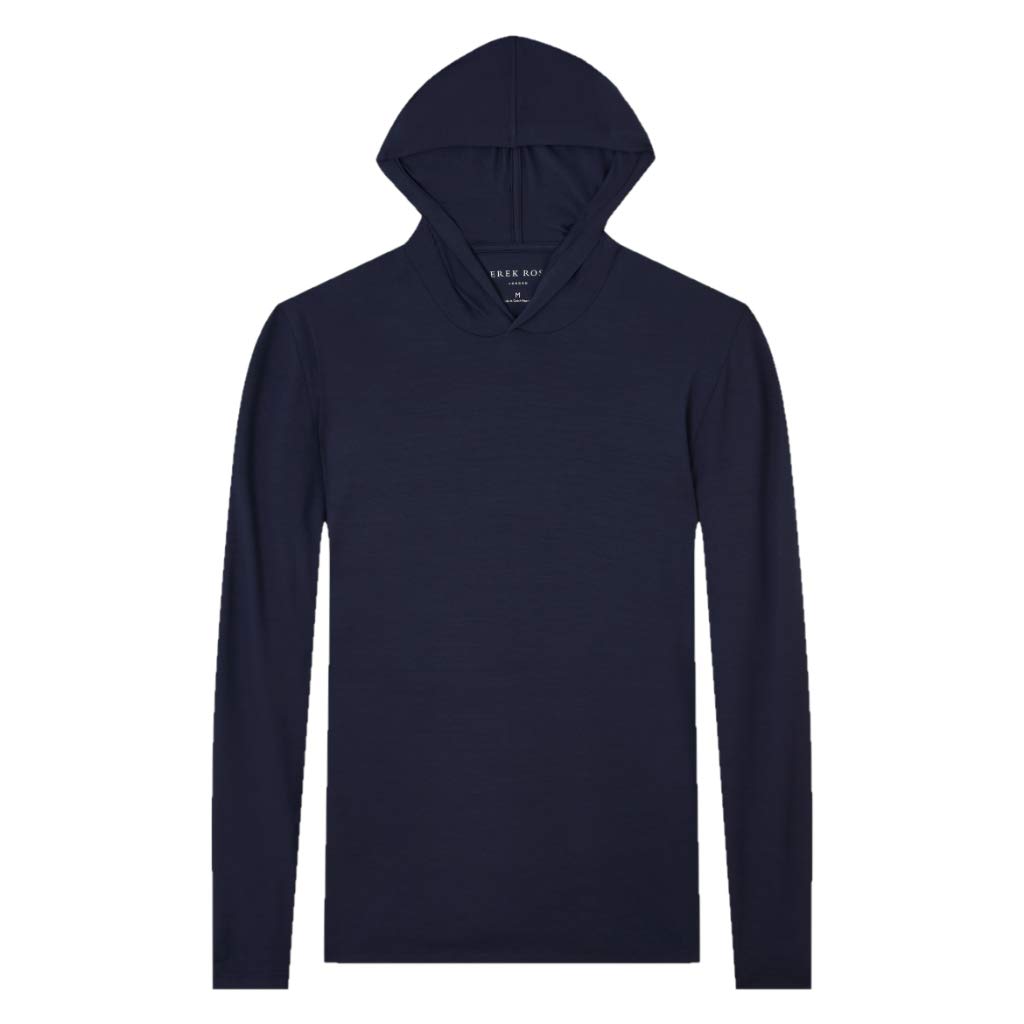 Derek Rose Basel Long Sleeve T-Shirt for Men - Soft Micro Modal Jersey Hooded Sweatshirt in Navy Blue | Perfect for Casual Wear, Lounge & Outdoor Activities