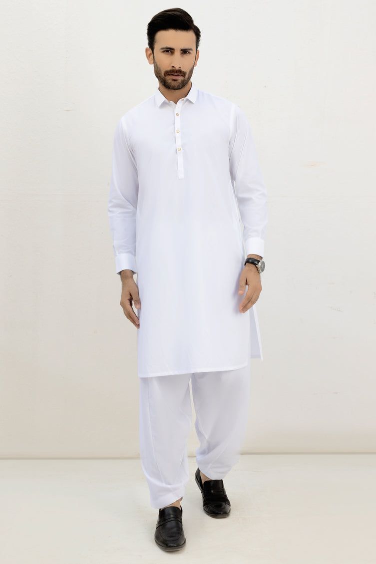 Blended Off White Kameez Shalwar by J. Junaid Jamshed - Premium Pakistani Traditional Outfit for Men - Perfect for Eid, Weddings & Special Occasions