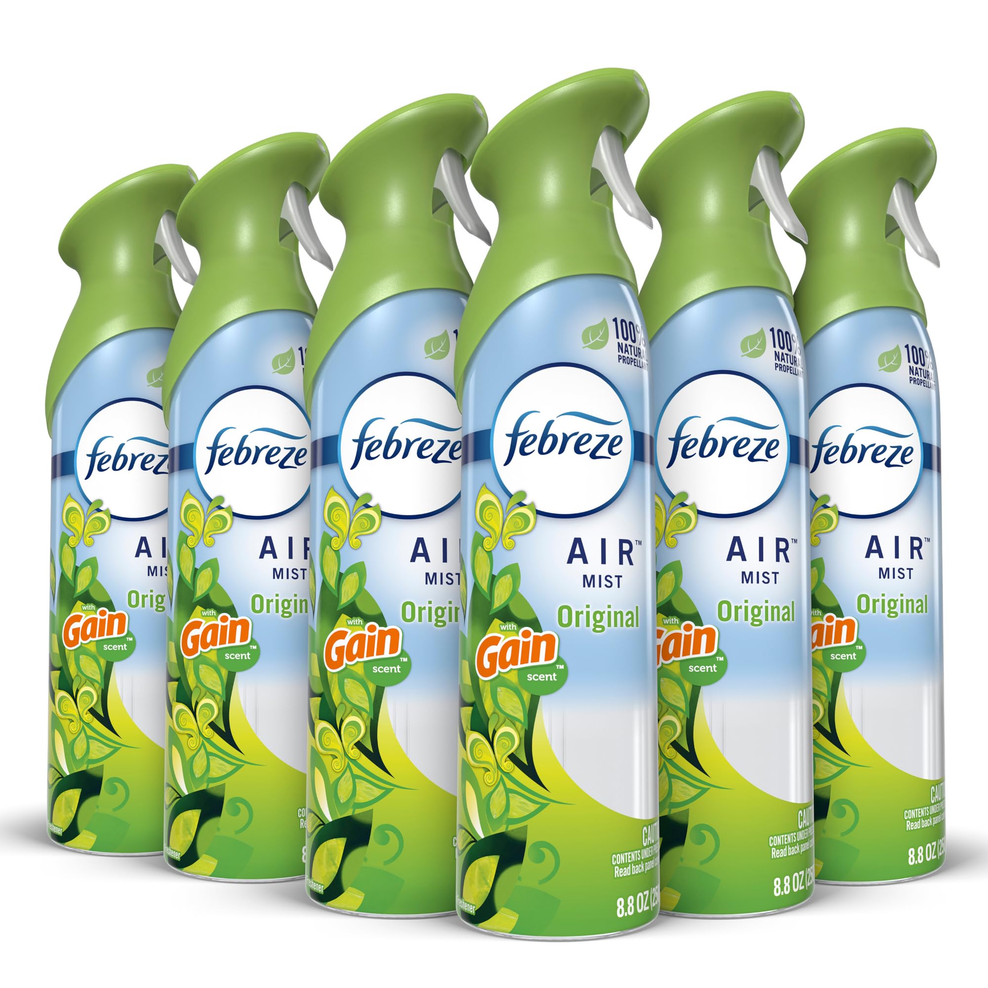 Febreze Air Freshener Spray - Gain Original Scent (8.8oz, 6-Pack) | Odor Eliminator for Home, Bathroom & Kitchen | Long-Lasting Aerosol Room Spray | Perfect for Freshening Living Spaces, Offices & Cars