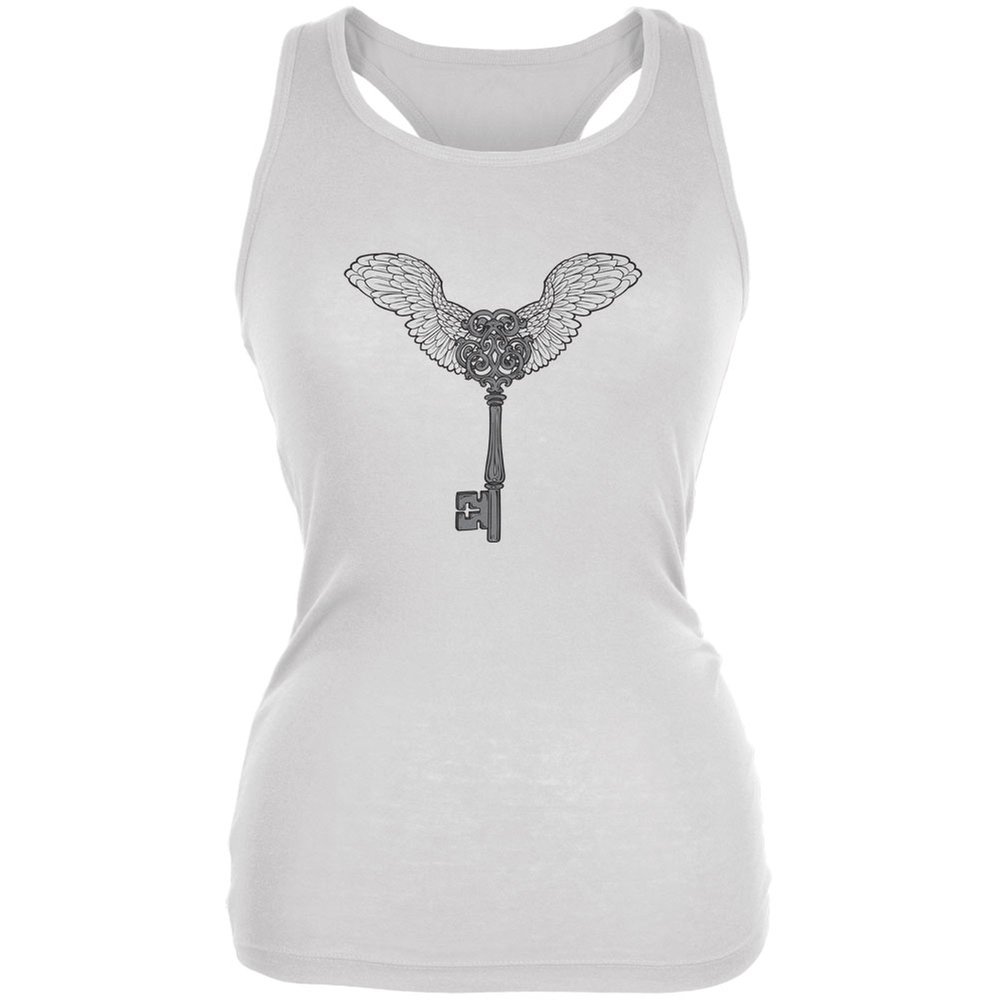 Old Glory Winged Key White Juniors Soft Tank Top - Small | Vintage American Flag Design | Casual Summer Wear for Teens & Young Adults | Perfect for Beach, Concerts & Patriotic Events