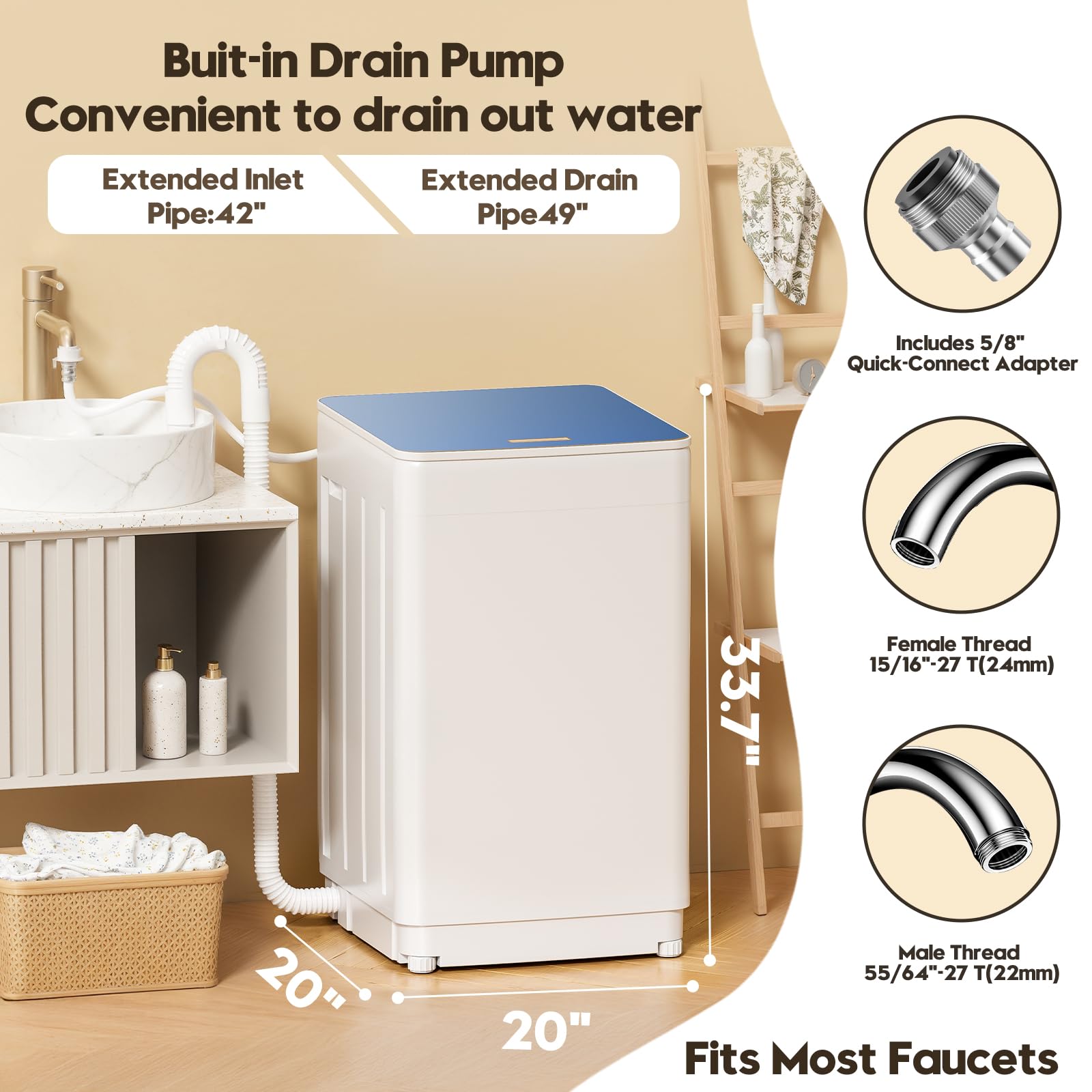 Auertech 18 lbs Portable Washer and 10 lbs Dryer Combo Set - Compact Fully Automatic Washing Machine for Small Spaces - Perfect for Apartments, RVs, Dorms, Camping & Laundry Rooms