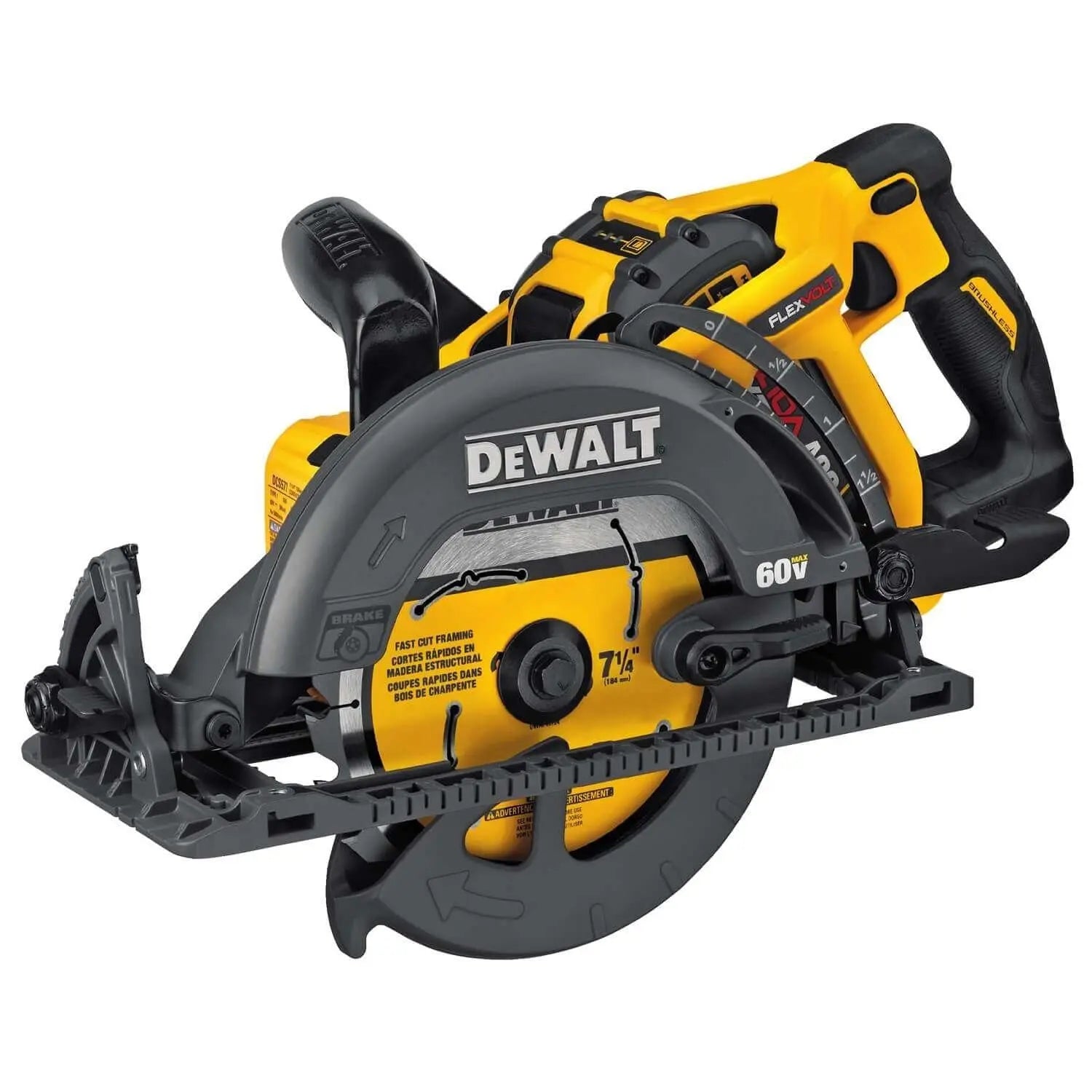 DEWALT DCS577X1 FLEXVOLT 60V MAX 7-1/4 Inch Cordless Worm Drive Circular Saw with 9.0Ah Battery - Powerful Cutting Tool for Framing, Roofing, and Construction Projects