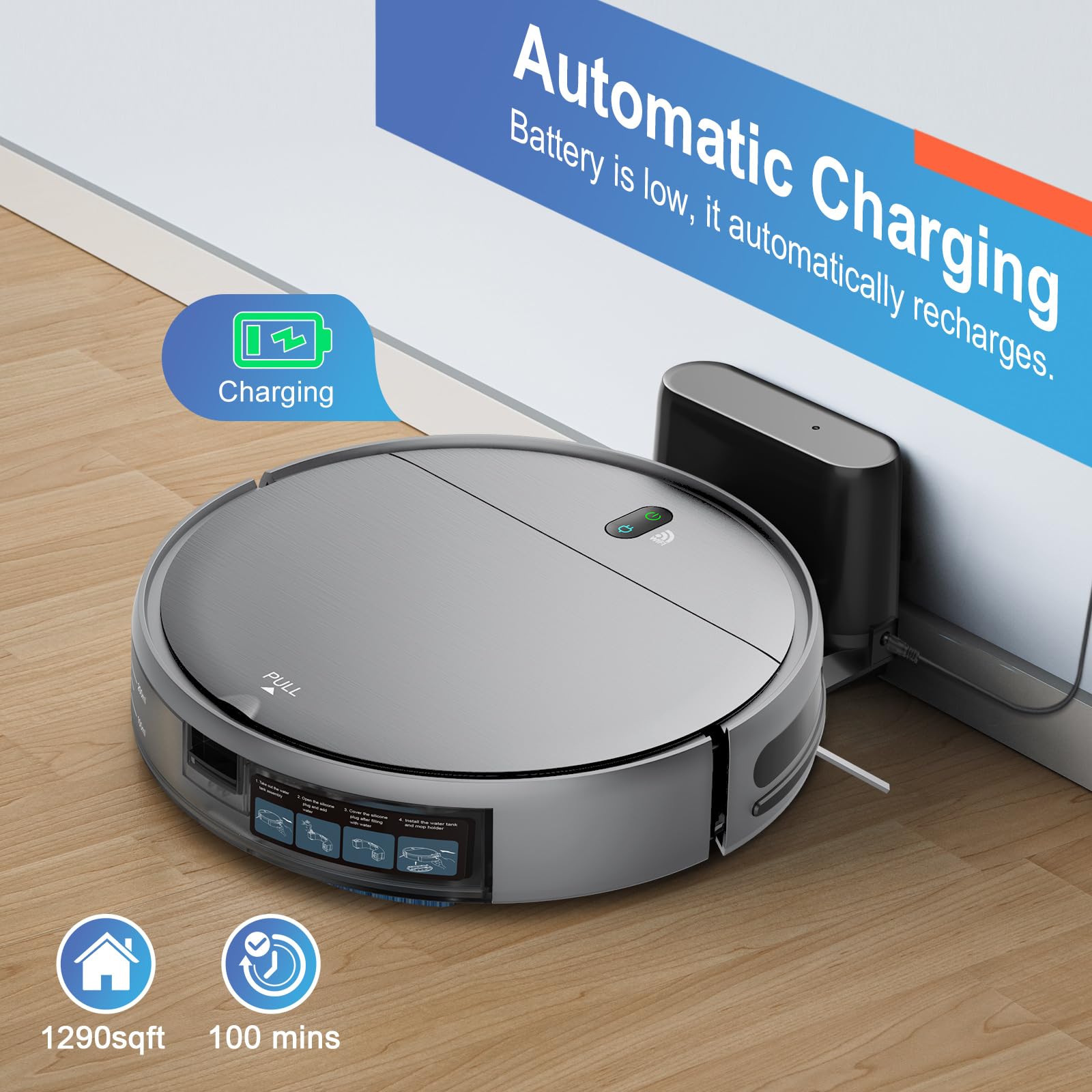 Smart Robot Vacuum and Mop 2-in-1 - WiFi/App & Voice Control, Self-Charging, Slim Design with Water Tank & Dustbin - Perfect for Hard Floors, Pet Hair, Carpets - Ideal for Home Cleaning & Pet Owners
