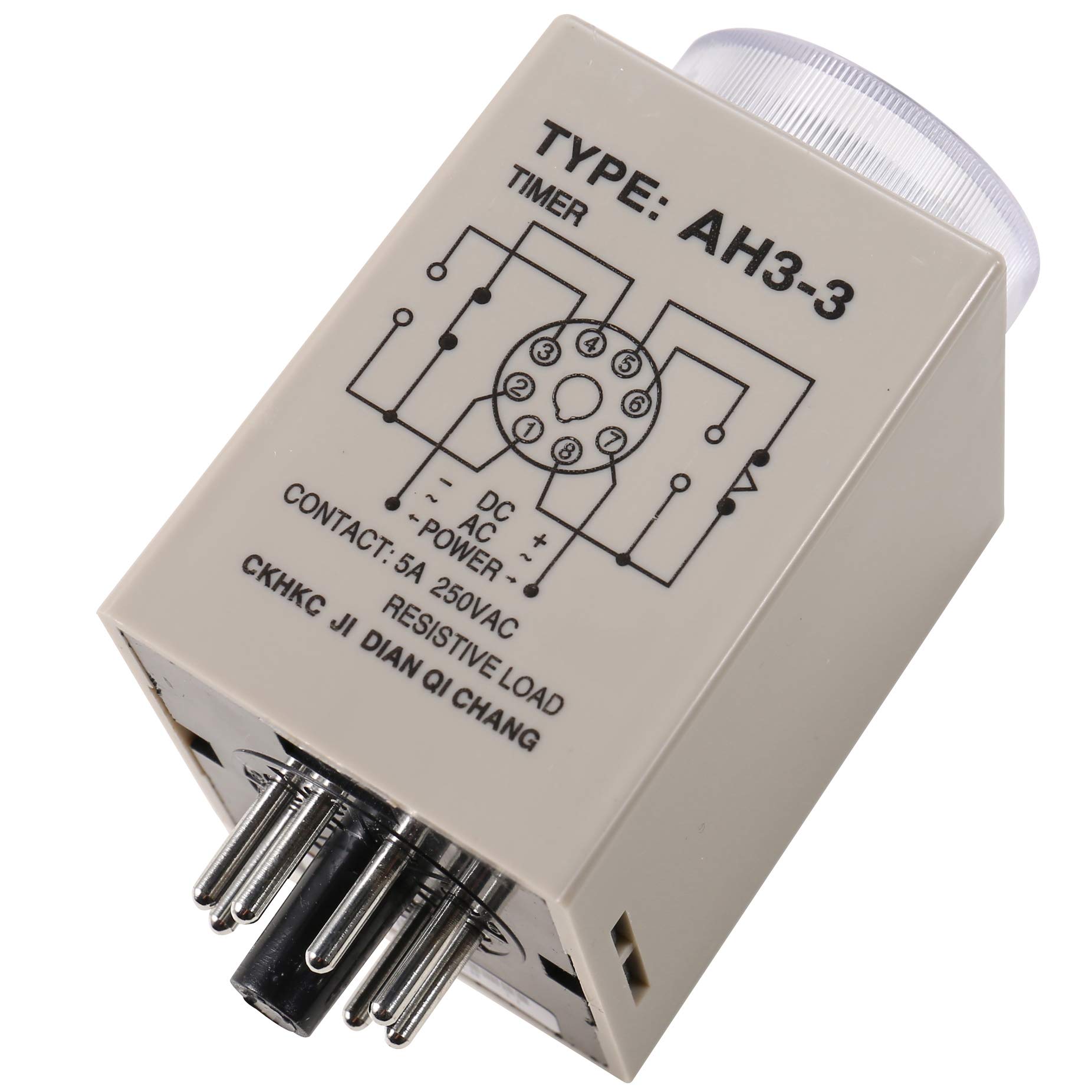 AH3-3 8-Pin Adjustable Time Delay Relay Switch Timer (0.1-6 Sec) with Socket Base - 110V AC for Industrial Automation & HVAC Control