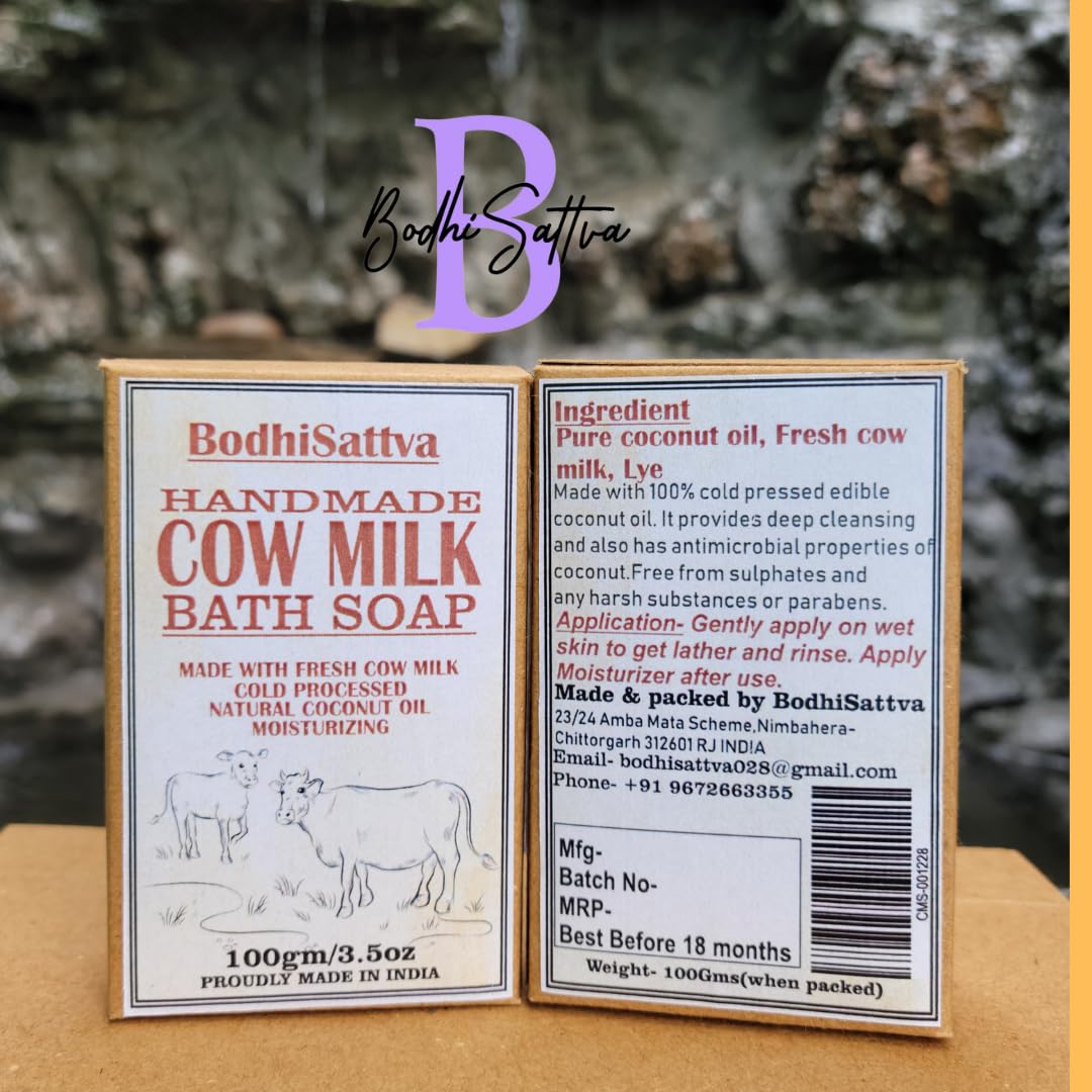 **BodhiSattva Handmade Cow Milk Soap with Cold-Pressed Virgin Coconut Oil & Fresh Milk | 3-Pack (100g Each) | Natural Body Soap for Family | Gentle Cleansing for Dry & Sensitive Skin | Perfect for Daily Use & Gifts**