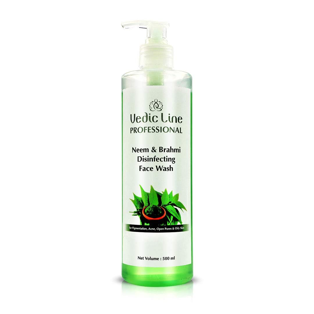 Vedicline Neem & Brahmi Disinfecting Face Wash for Acne, Pigmentation & Oily Skin - Reduces Open Pores & Refreshes Skin - 500ml - Perfect for Daily Cleansing & Post-Workout Skincare Routine