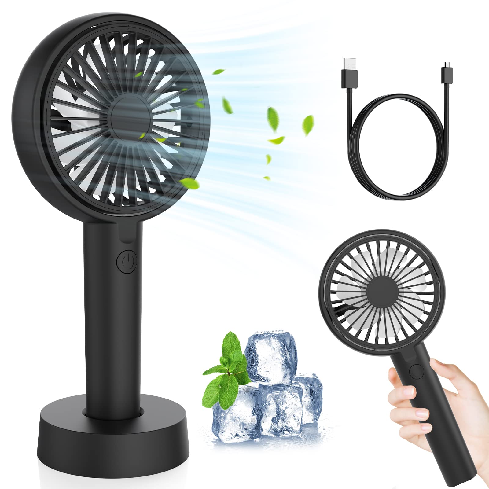 LUAZHECT Portable Handheld Fan - Mini Personal Desk Fan with 3 Speed Settings, 15° Adjustable Head, 2000mAh USB Rechargeable Battery - Perfect for Home, Office, Travel, Camping & Outdoor Activities (Black)