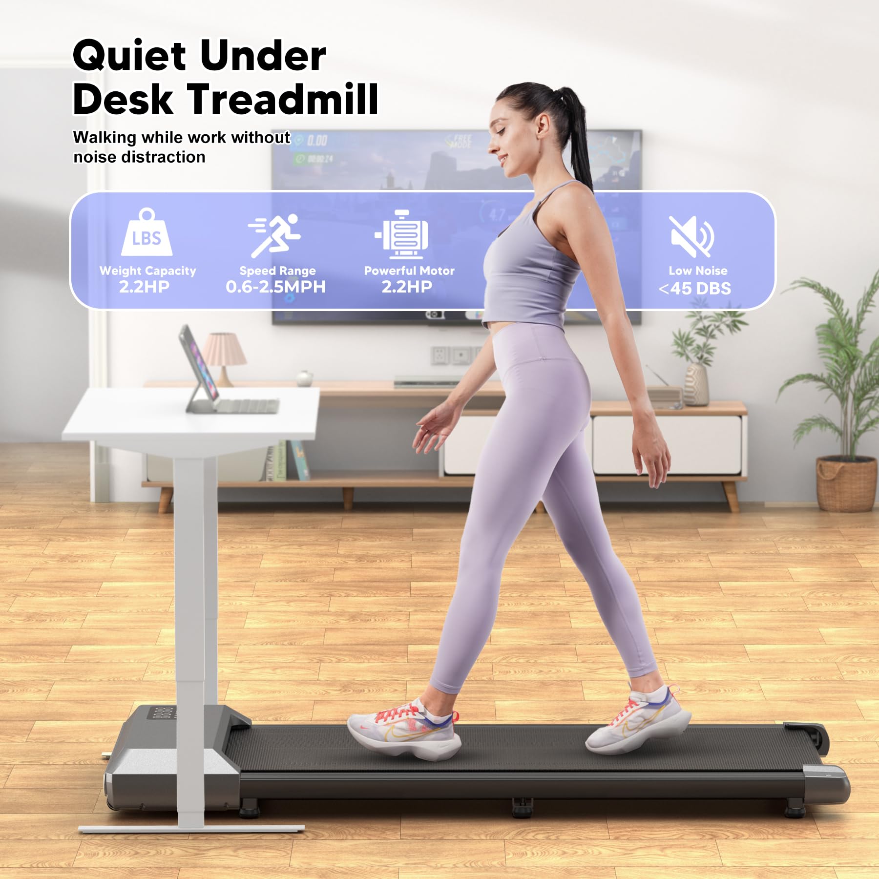 DeerRun 2-in-1 Under Desk Treadmill - 2.2HP Quiet Walking Pad & Jogging Machine with Remote Control | Portable, No Installation Home Office Treadmill for Workouts & Fitness | Perfect for Small Spaces, Apartment Living & Work-From-Home Exercise