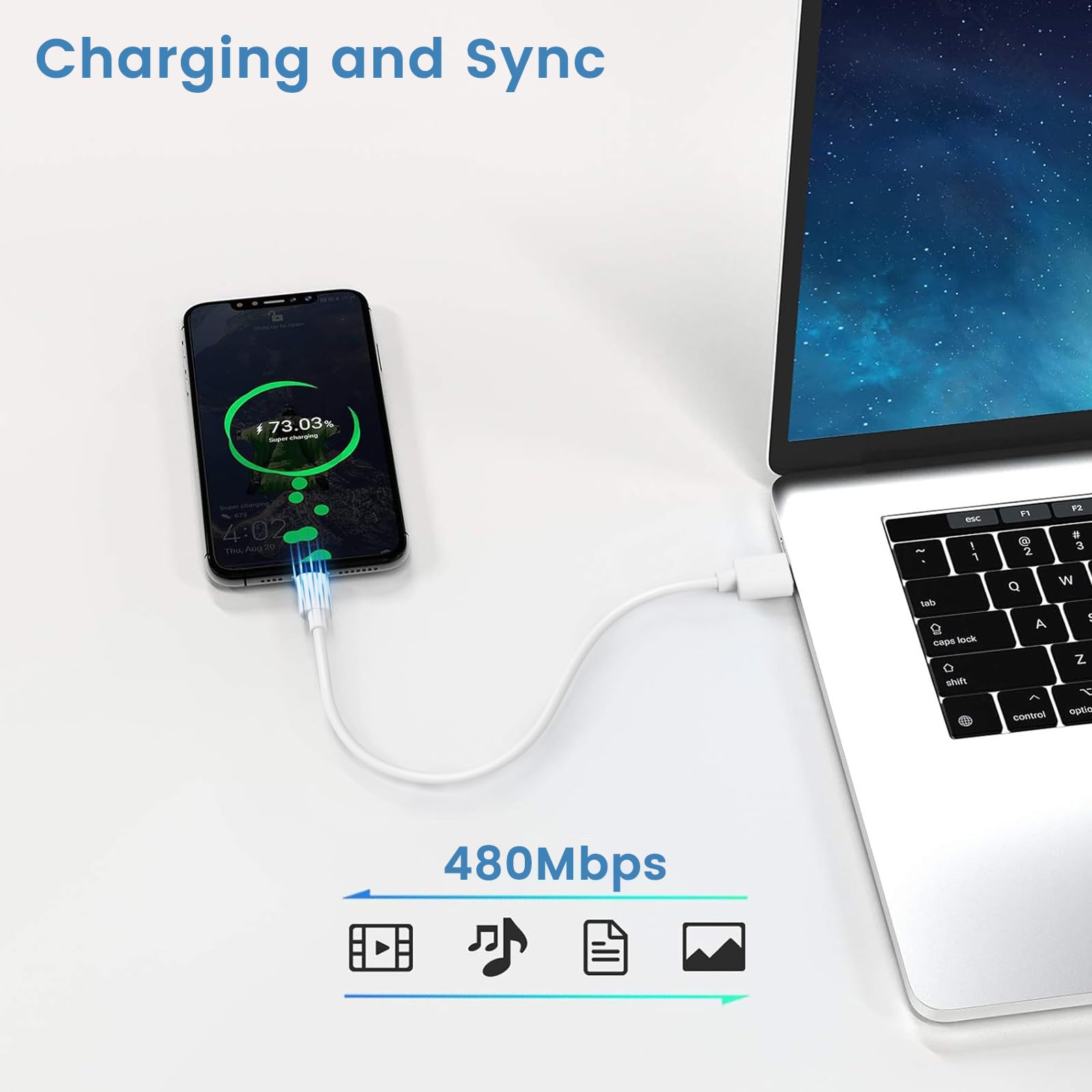 10-Pack 1ft USB C to USB A Fast Charging Cables - Short Bulk Charging Cord Set for iPhone, Android, Samsung - Perfect for Home, Office, Car & Travel Accessories (White)