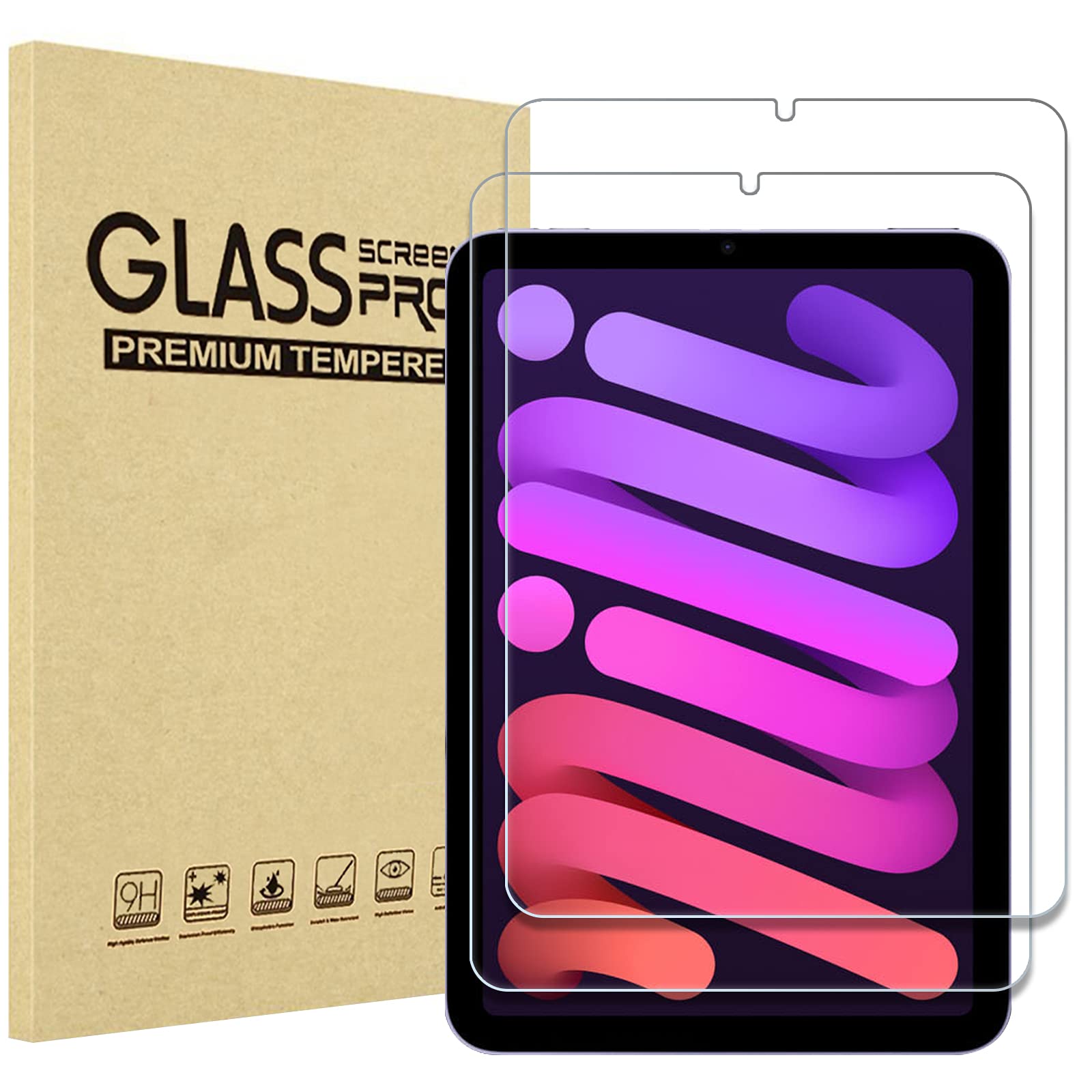 ProCase 2 Pack Tempered Glass Screen Protector for iPad Mini 7th (2024, A17 Pro) & Mini 6th (2021, A2993/A2995/A2996) - Ultra Clear Anti-Scratch Protection - Perfect for Work, Study & Entertainment